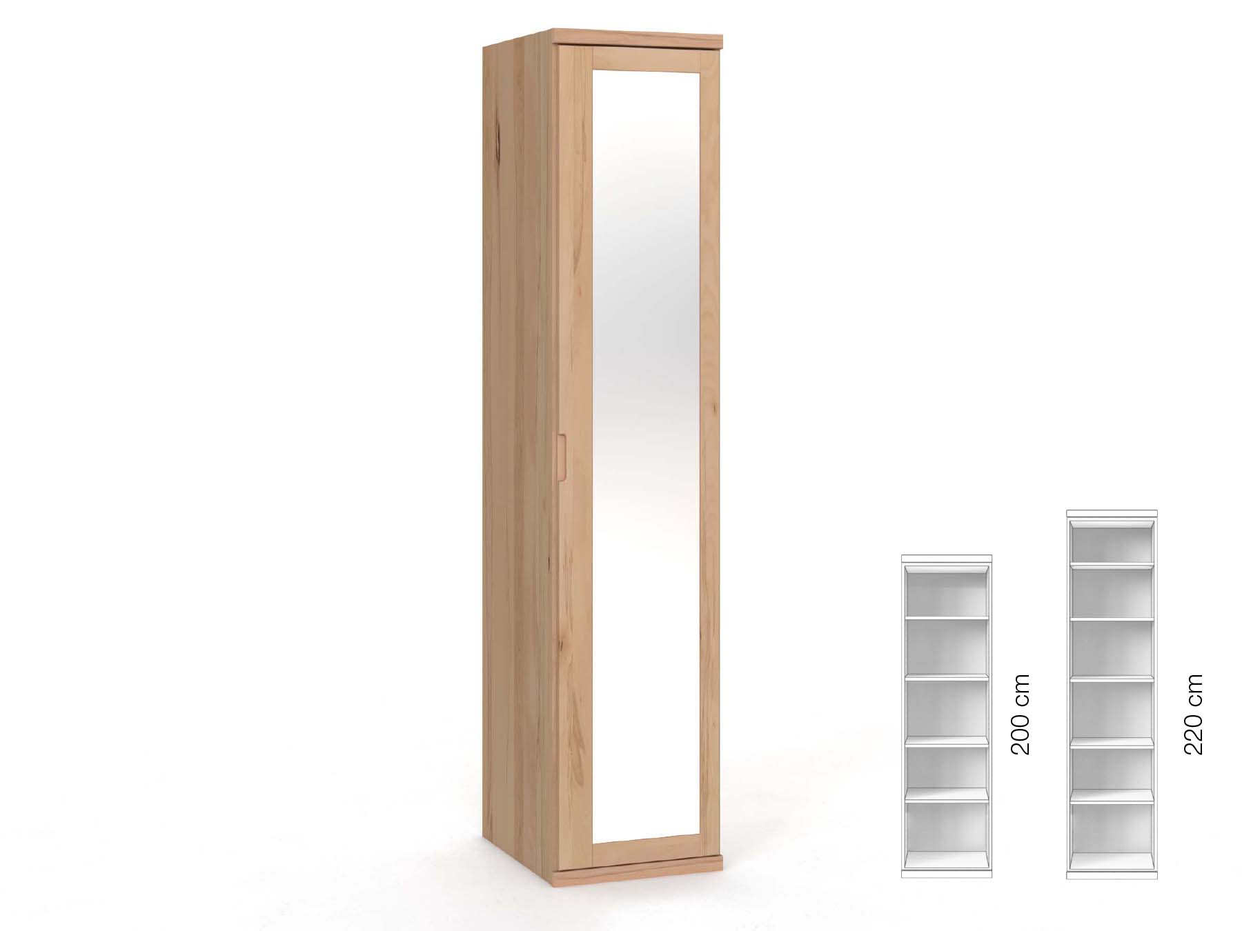 Buchenschrank „Sandra“, 1-türig, Höhe 220 cm, Griffausführung „Lukas“, Inneneinrichtung: B, Türanschlag rechts