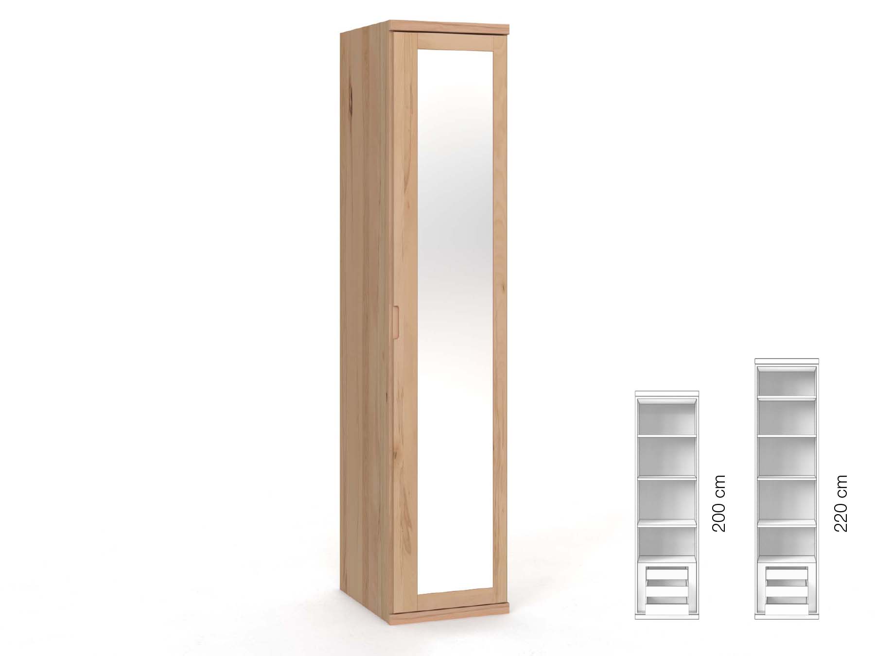 Buchenschrank „Sandra“, 1-türig, Höhe 220 cm, Griffausführung „Lukas“, Inneneinrichtung: C, Türanschlag rechts