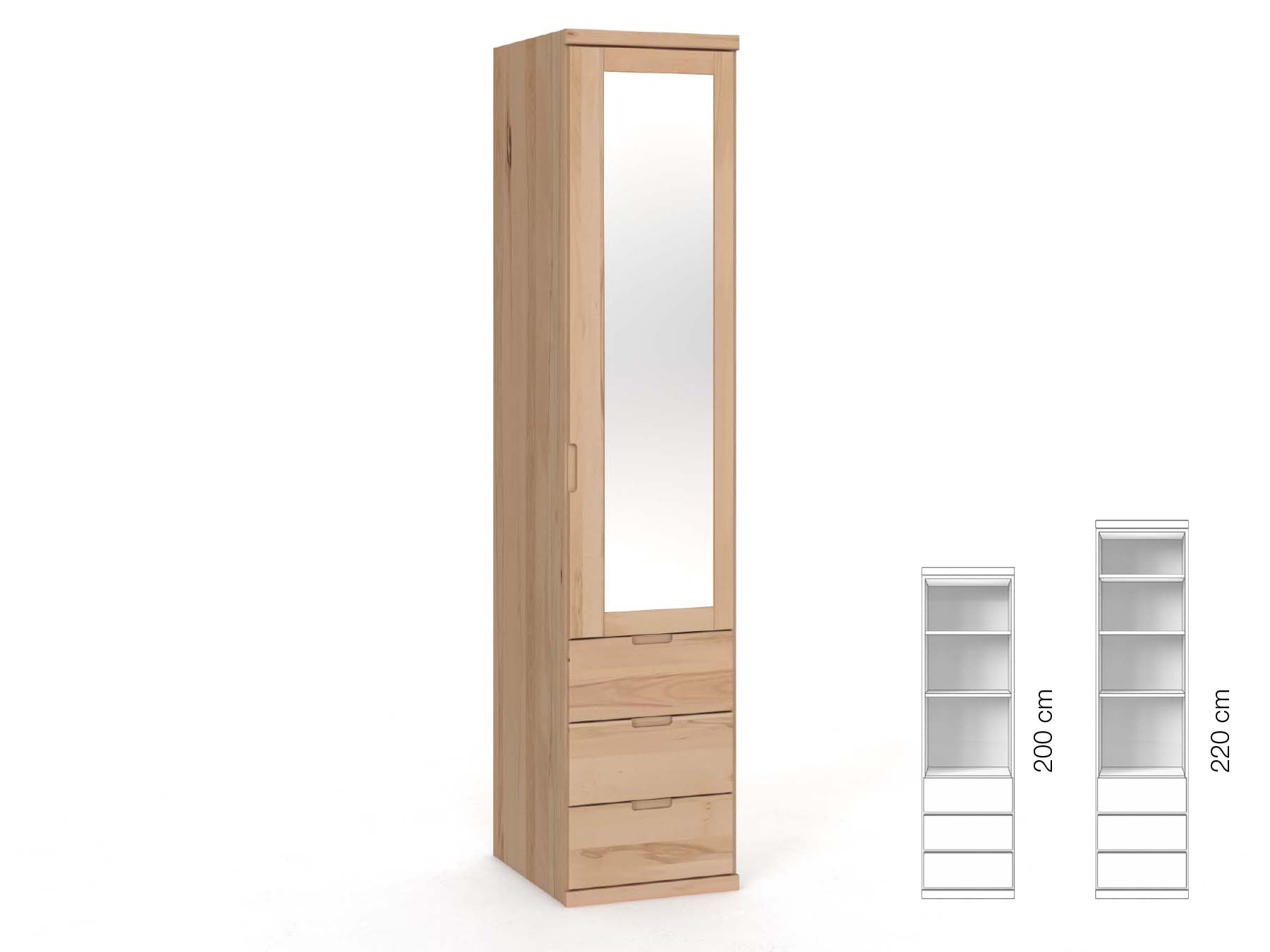 Buchenschrank „Sandra“, 1-türig, Höhe 220 cm, Griffausführung „Lukas“, Inneneinrichtung: D, Türanschlag rechts
