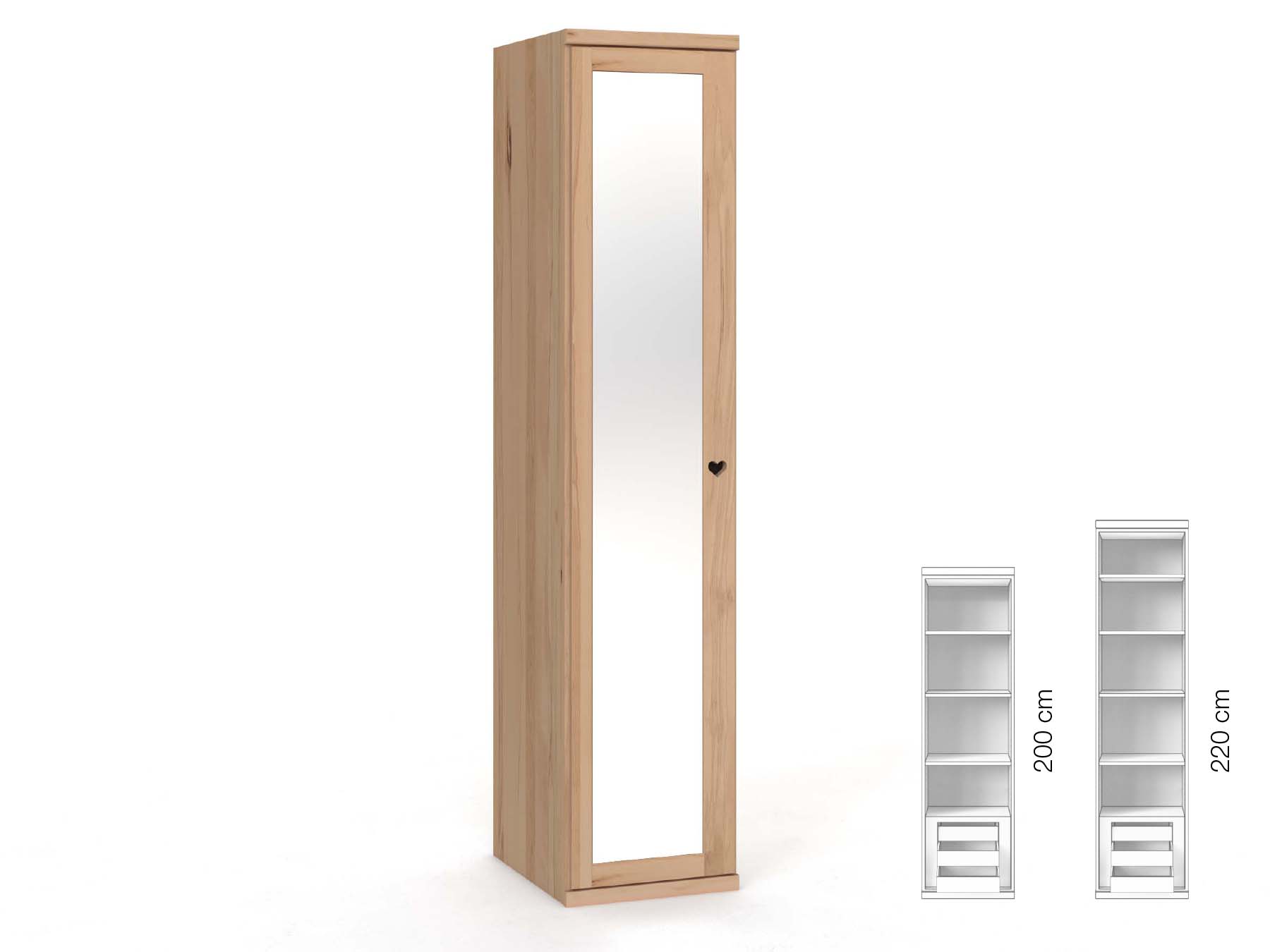 Buchenschrank „Sandra“, 1-türig, Höhe 220 cm, Griffausführung „Heidi“, Inneneinrichtung: C, Türanschlag links