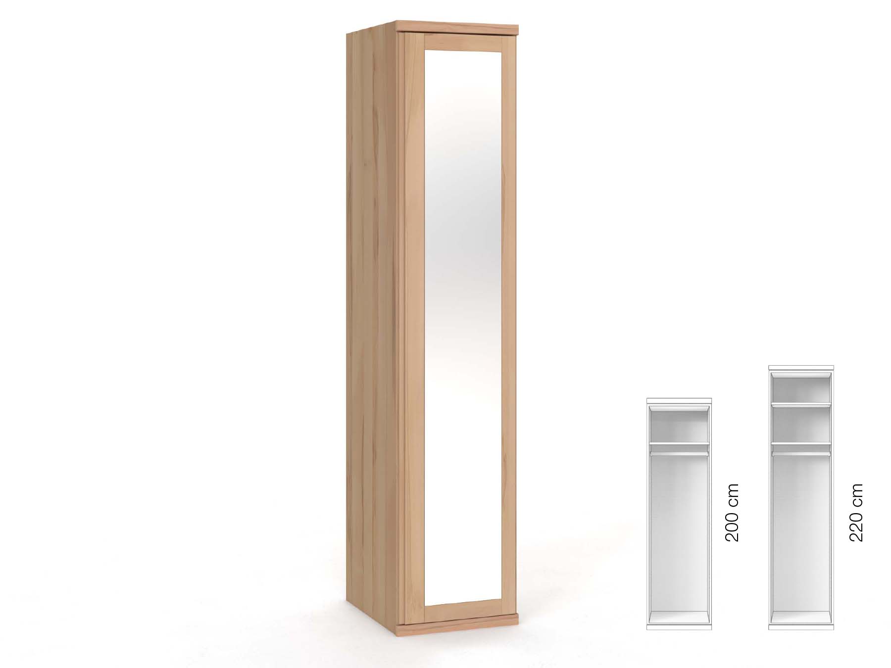 Buchenschrank „Sandra“, 1-türig, Höhe 220 cm, Griffausführung „Patrizia“, Inneneinrichtung: A, Türanschlag rechts