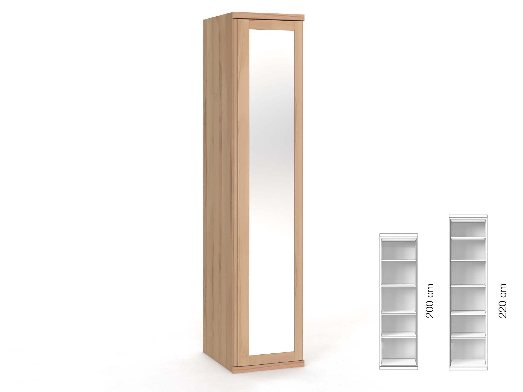 Buchenschrank „Sandra“, 1-türig, Höhe 220 cm, Griffausführung „Patrizia“, Inneneinrichtung: B, Türanschlag rechts