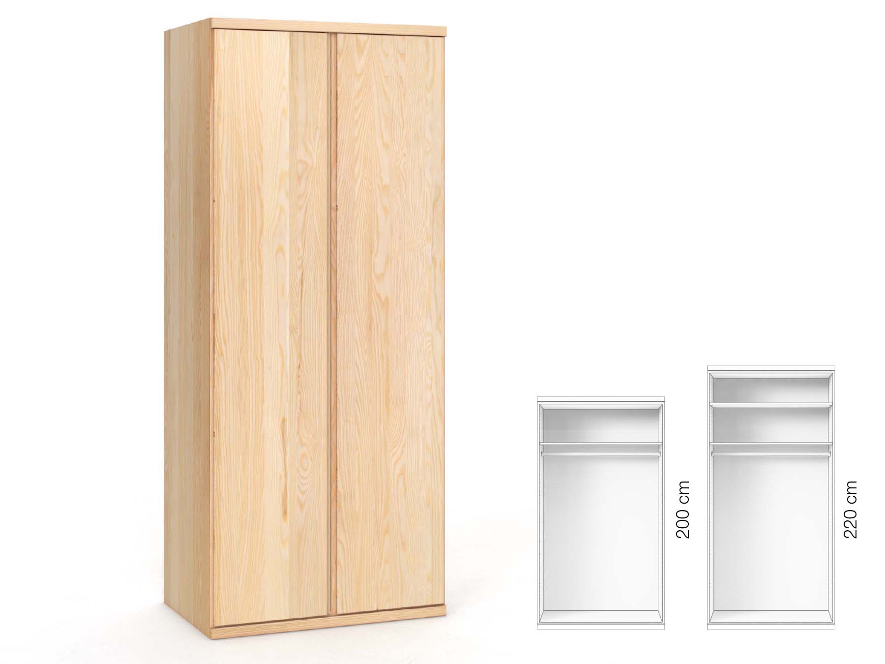 Eschenschrank „Romana“, 2-türig, Höhe 220 cm, Griffausführung „Patrizia“, Inneneinrichtung: A