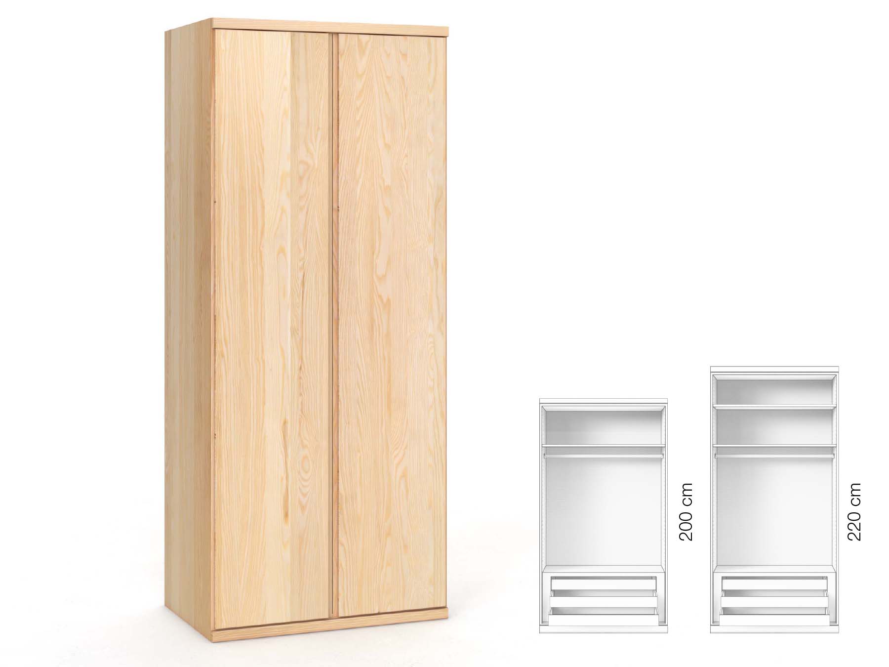 Eschenschrank „Romana“, 2-türig, Höhe 220 cm, Griffausführung „Patrizia“, Inneneinrichtung: D