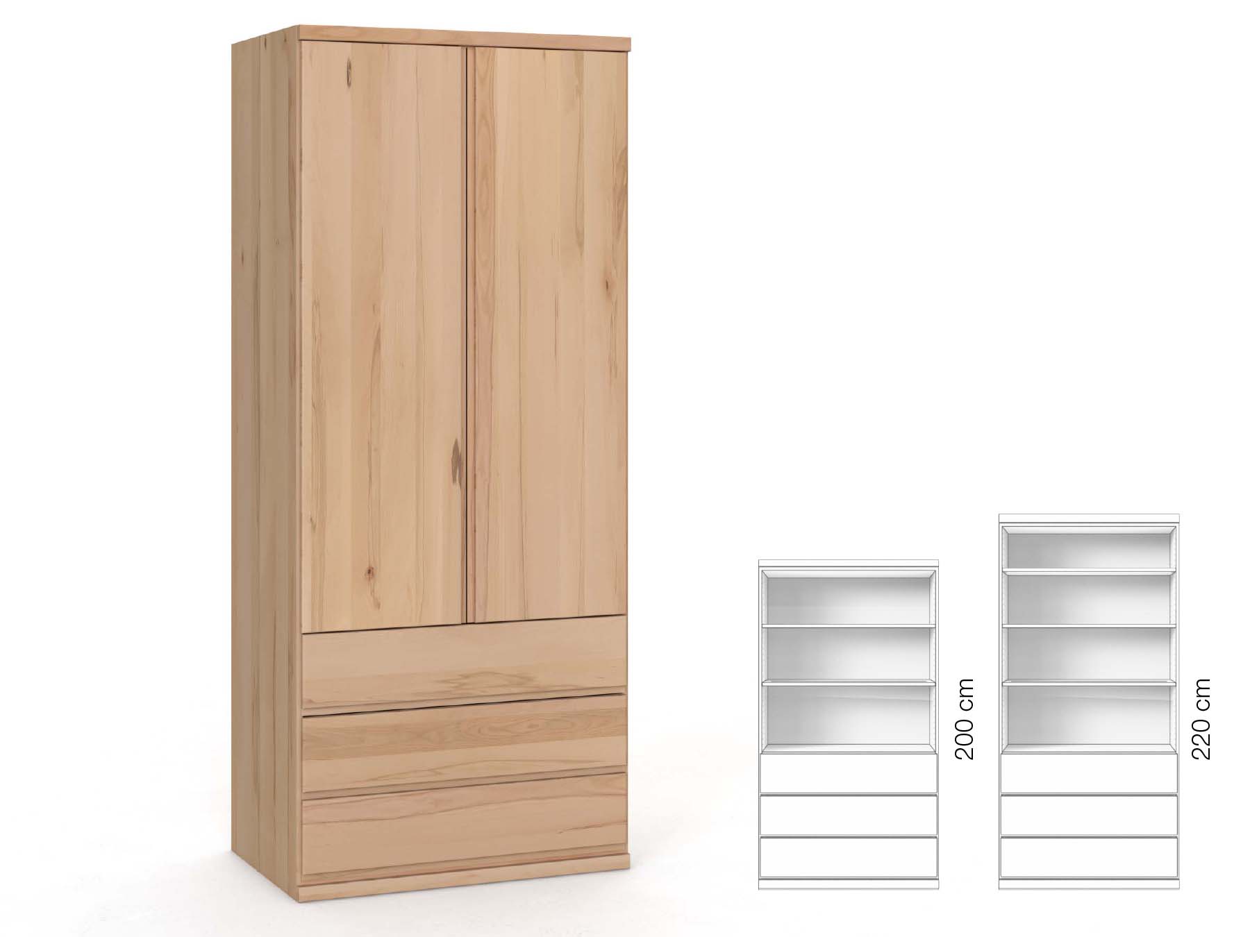 Buchenschrank „Romana“, 2-türig, Höhe 220 cm, Griffausführung „Patrizia“, Inneneinrichtung: E