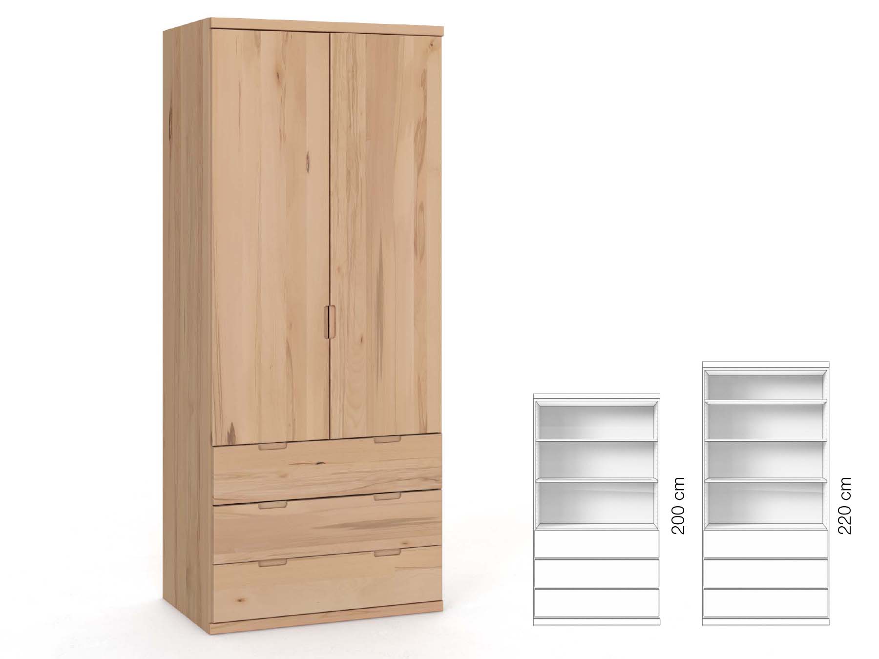 Buchenschrank „Romana“, 2-türig, Höhe 220 cm, Griffausführung „Lukas“, Inneneinrichtung: E