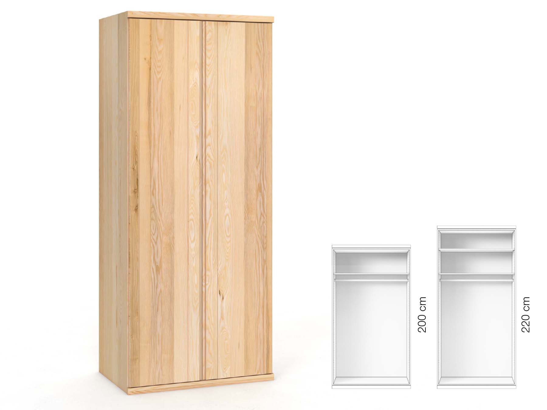 Eschenschrank „Egon“, 2-türig, Höhe 220 cm, Griffausführung „Patrizia“, Inneneinrichtung: A
