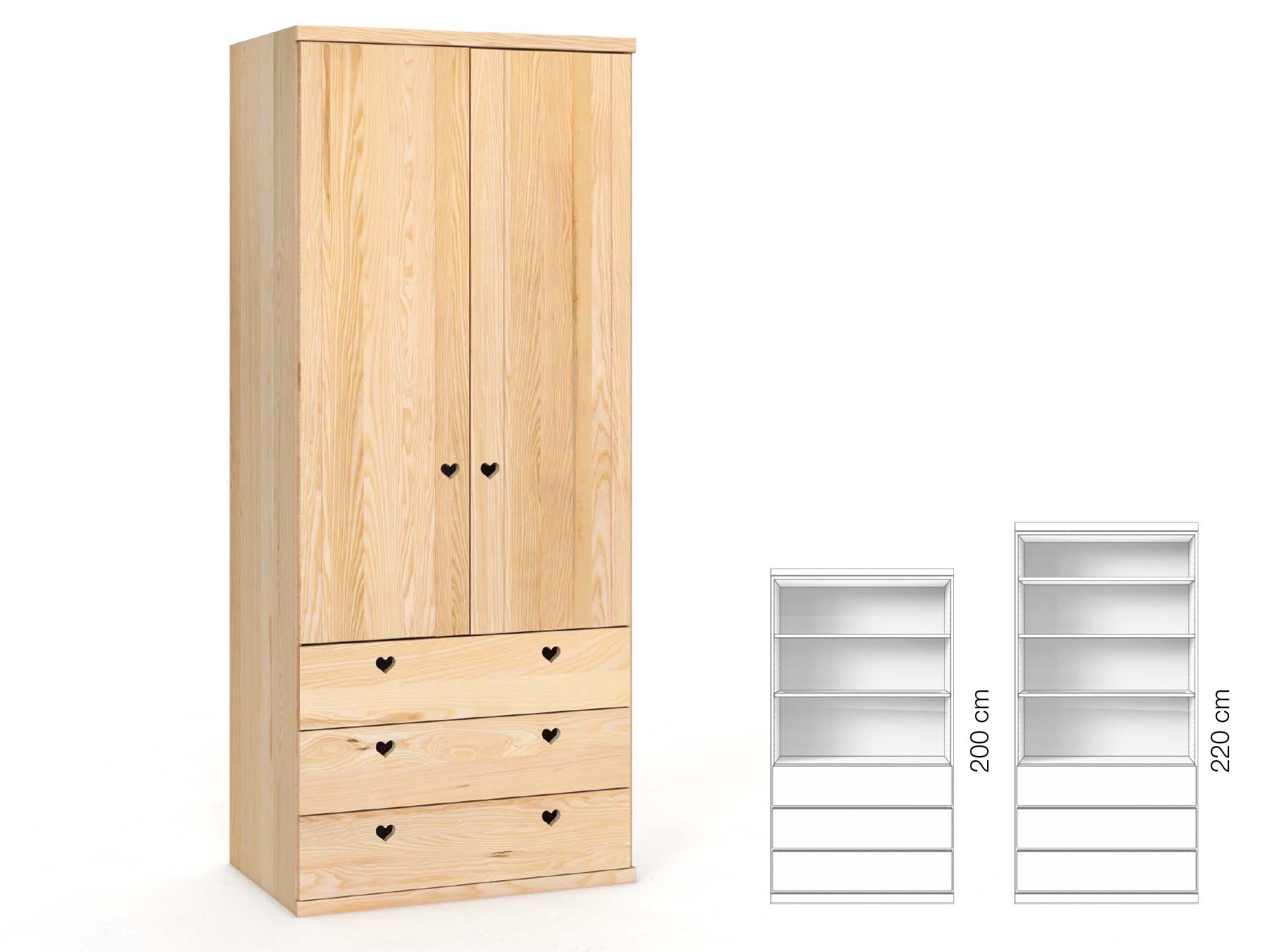 Eschenschrank „Egon“, 2-türig, Höhe 220 cm, Griffausführung „Heidi“, Inneneinrichtung: E