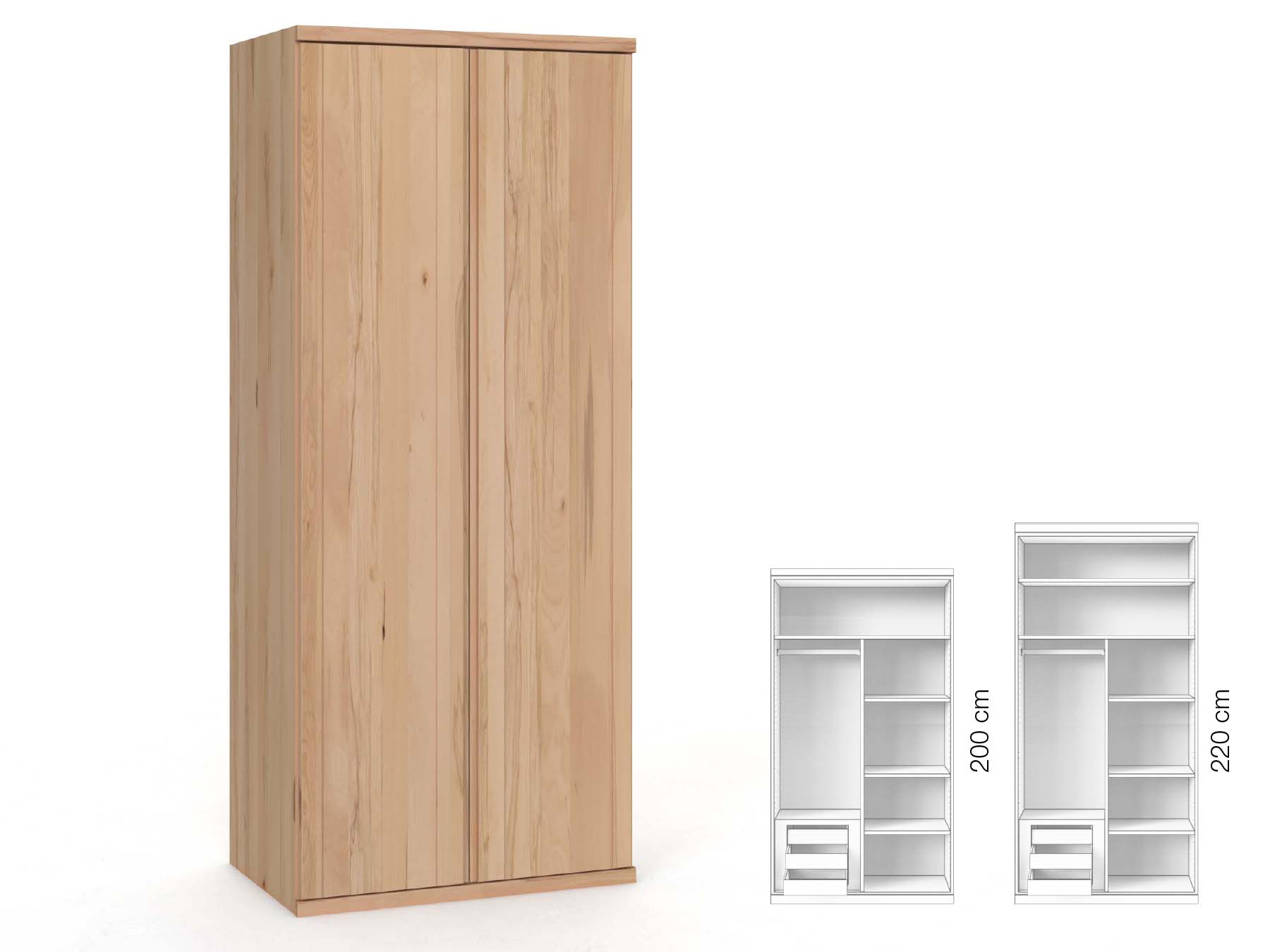 Buchenschrank „Egon“, 2-türig, Höhe 220 cm, Griffausführung „Patrizia“, Inneneinrichtung: C