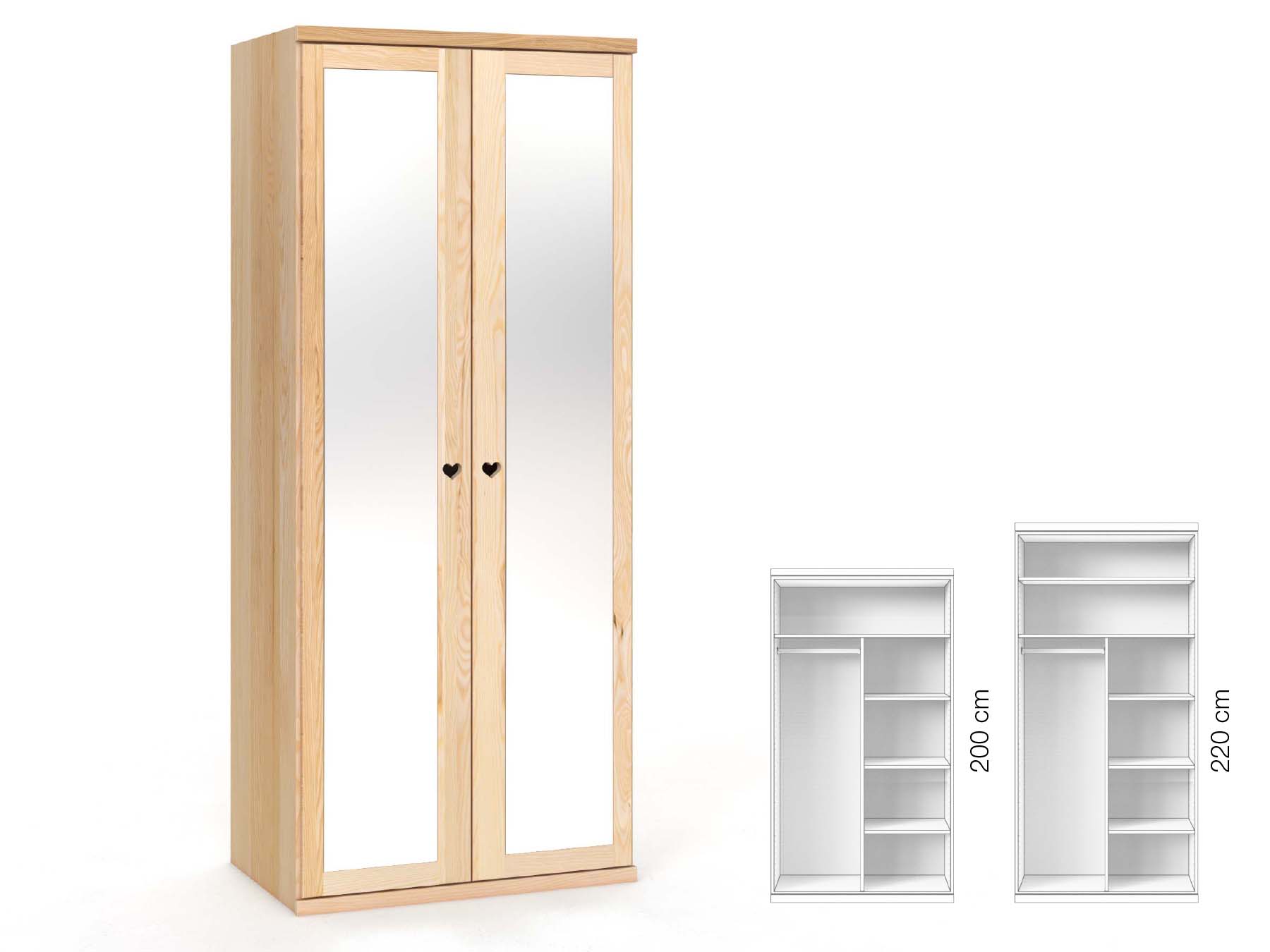 Eschenschrank „Sandra“, 2-türig, Höhe 220 cm, Griffausführung „Heidi“, Inneneinrichtung: B
