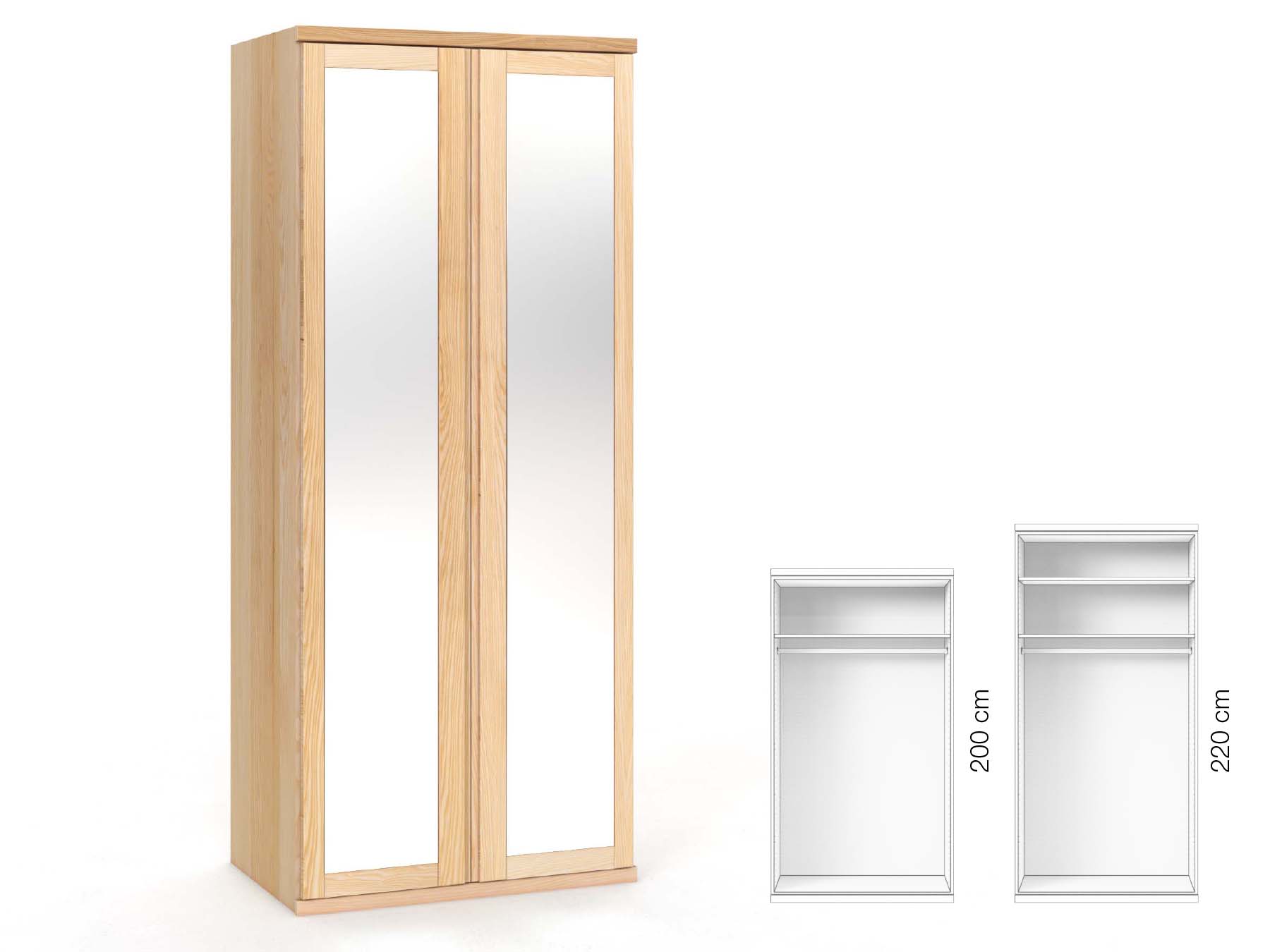 Eschenschrank „Sandra“, 2-türig, Höhe 220 cm, Griffausführung „Patrizia“, Inneneinrichtung: A