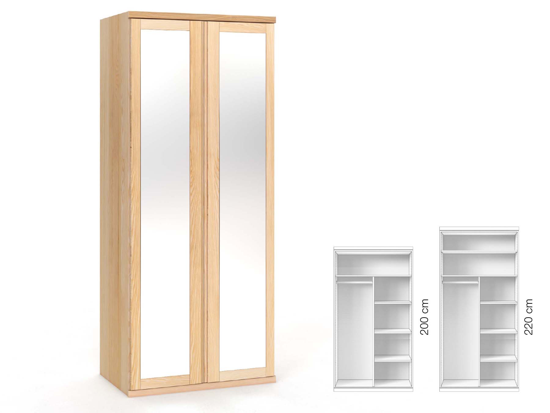 Eschenschrank „Sandra“, 2-türig, Höhe 220 cm, Griffausführung „Patrizia“, Inneneinrichtung: B
