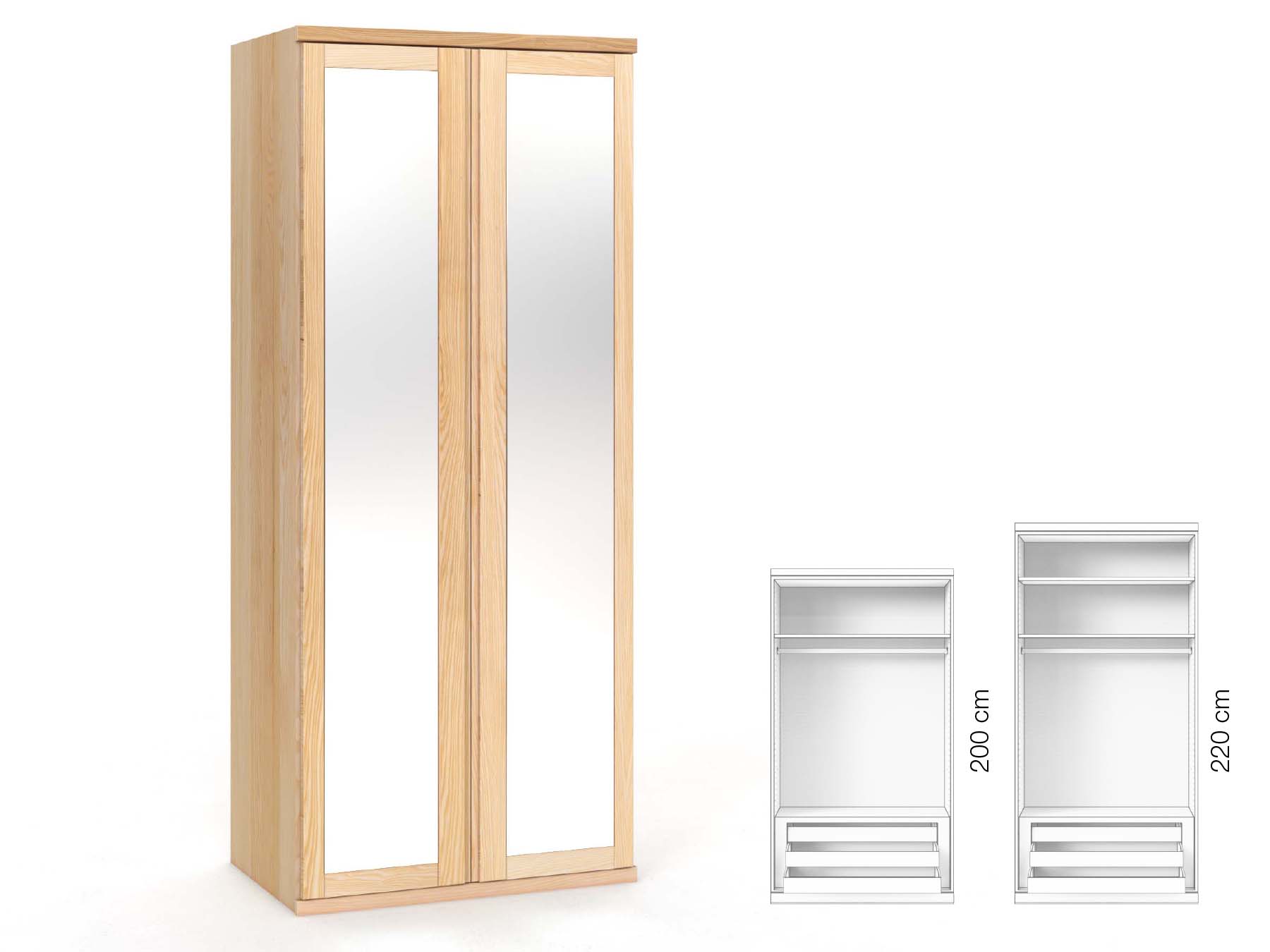 Eschenschrank „Sandra“, 2-türig, Höhe 220 cm, Griffausführung „Patrizia“, Inneneinrichtung: D