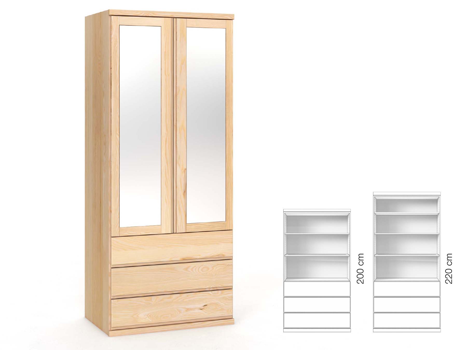 Eschenschrank „Sandra“, 2-türig, Höhe 220 cm, Griffausführung „Patrizia“, Inneneinrichtung: E