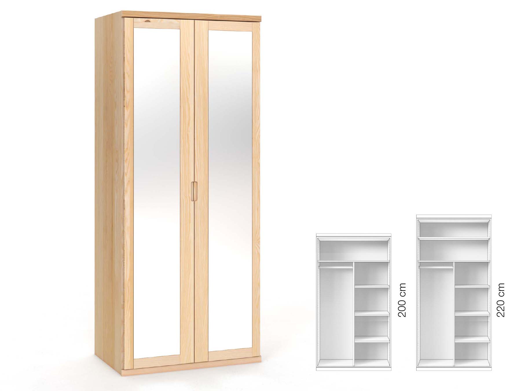 Eschenschrank „Sandra“, 2-türig, Höhe 220 cm, Griffausführung „Lukas“, Inneneinrichtung: B