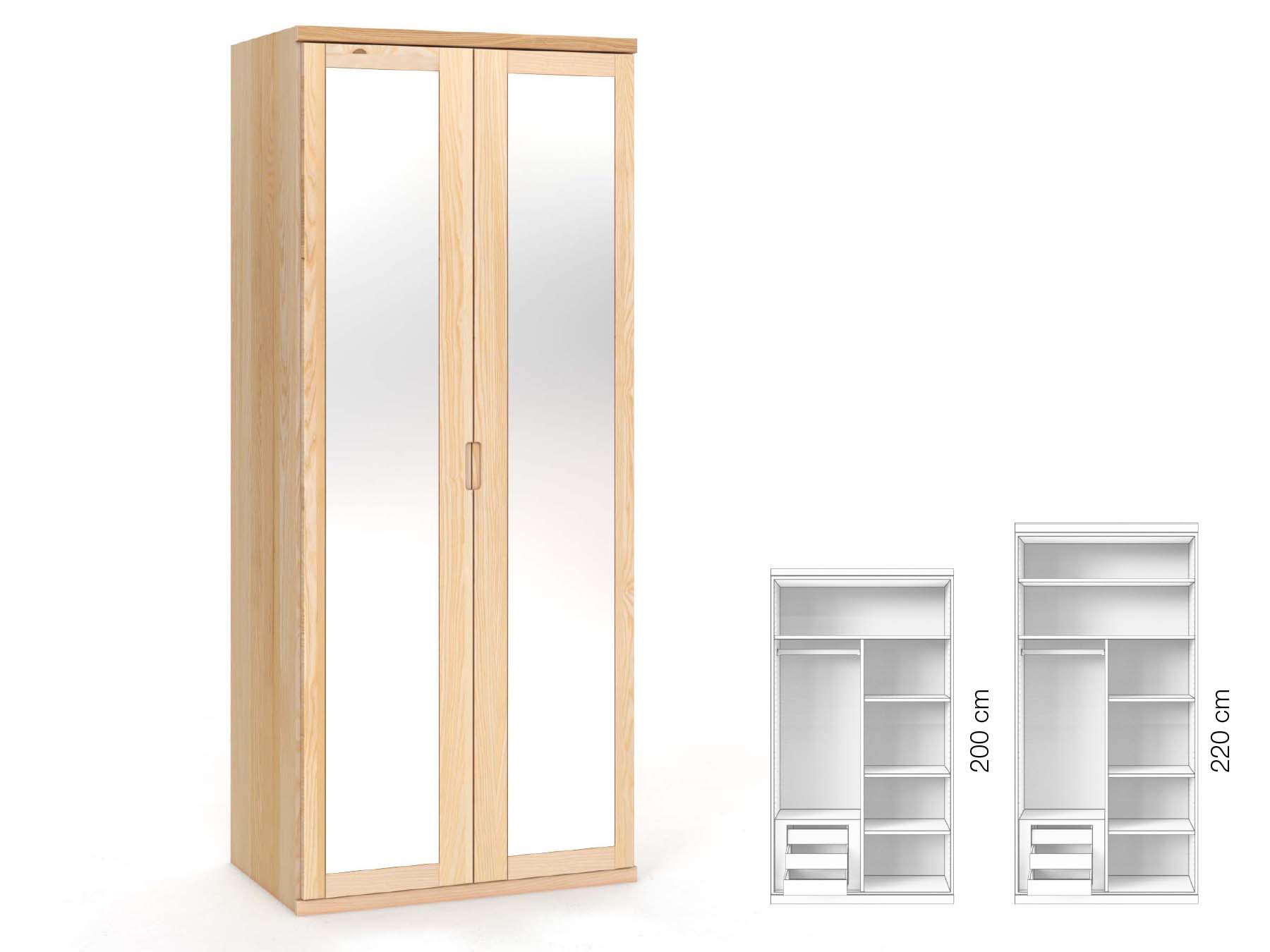 Eschenschrank „Sandra“, 2-türig, Höhe 220 cm, Griffausführung „Lukas“, Inneneinrichtung: C