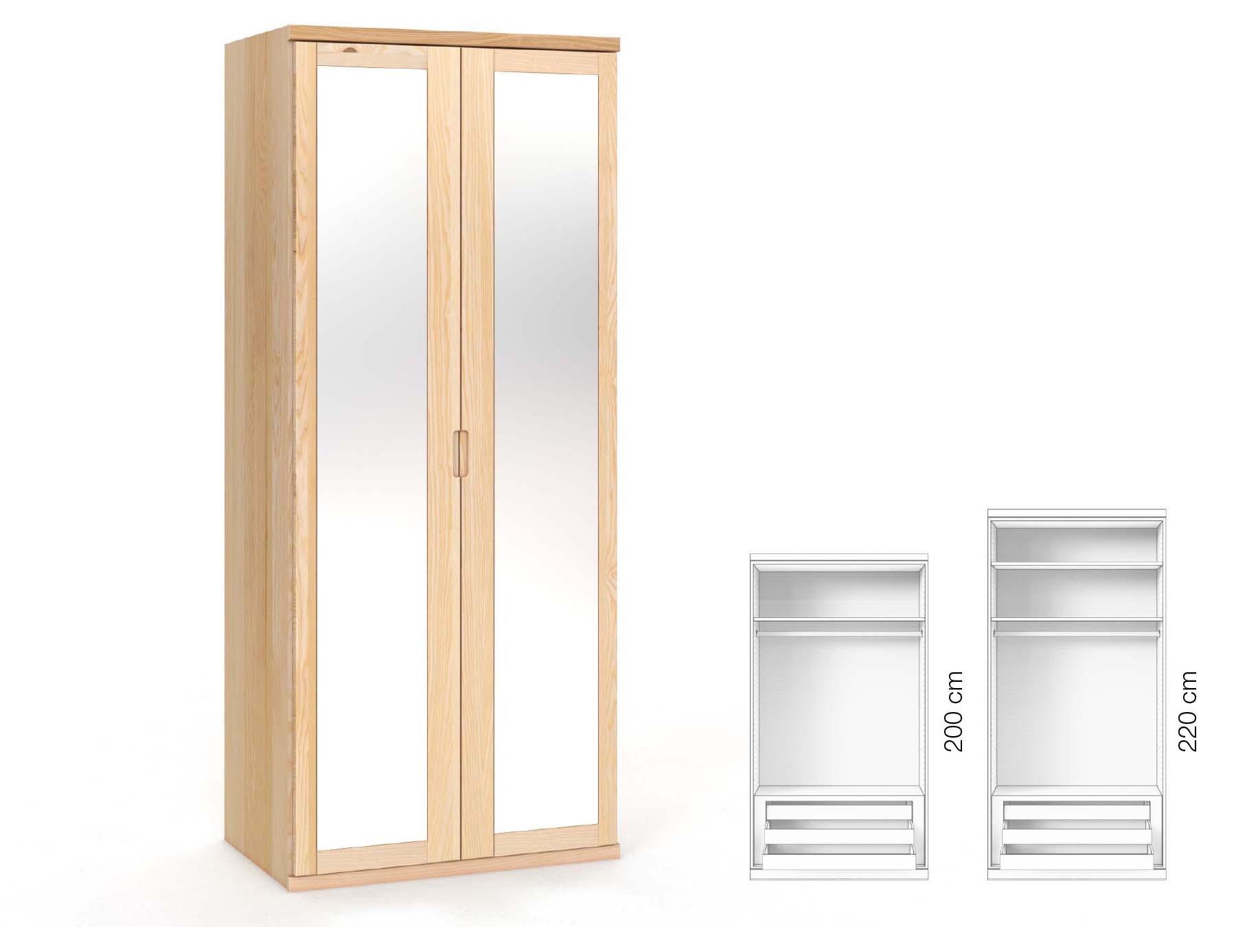 Eschenschrank „Sandra“, 2-türig, Höhe 220 cm, Griffausführung „Lukas“, Inneneinrichtung: D