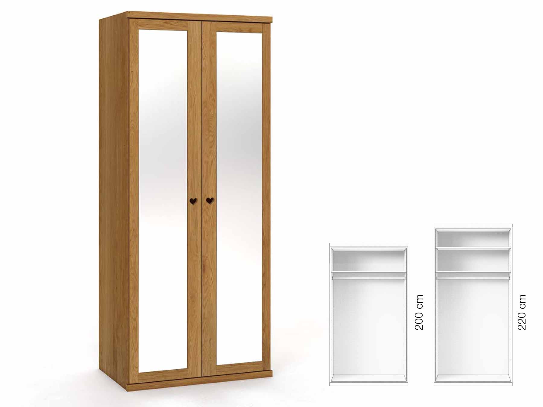 Eichenschrank „Sandra“, 2-türig, Höhe 220 cm, Griffausführung „Heidi“, Inneneinrichtung: A