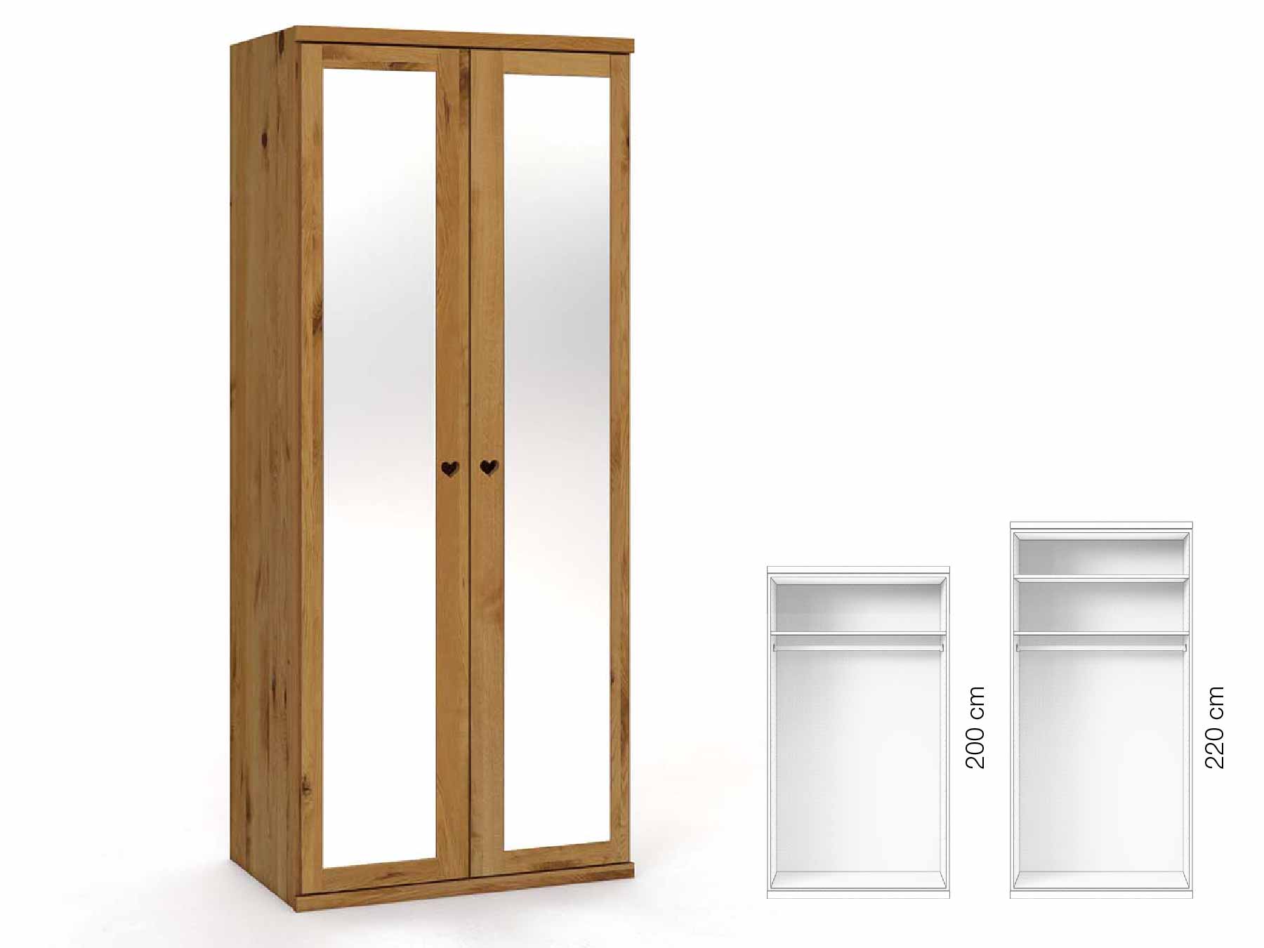 Wildeichenschrank „Sandra“, 2-türig, Höhe 220 cm, Griffausführung „Heidi“, Inneneinrichtung: A
