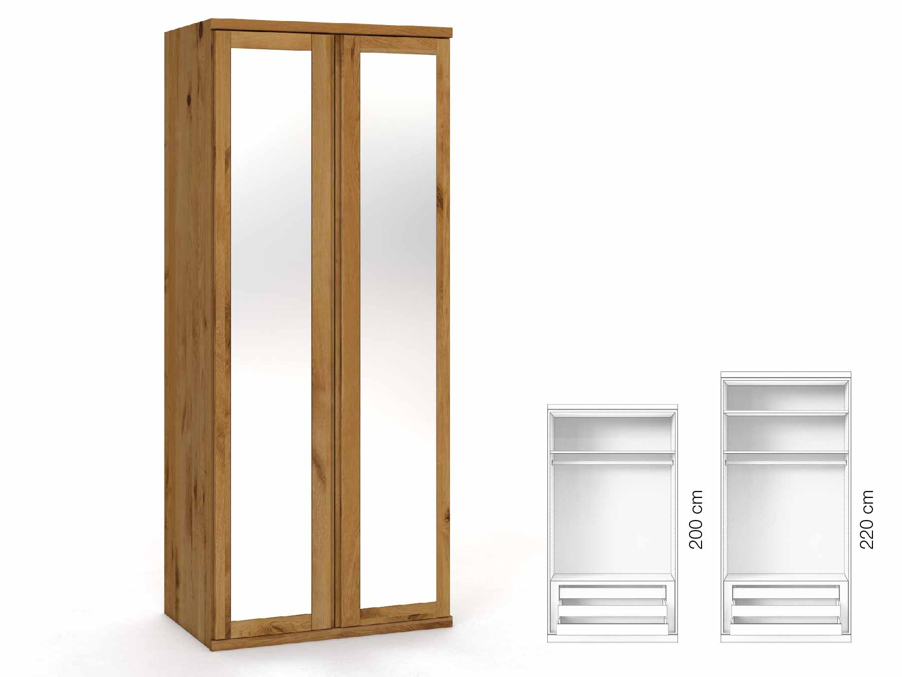 Wildeichenschrank „Sandra“, 2-türig, Höhe 220 cm, Griffausführung „Patrizia“, Inneneinrichtung: D
