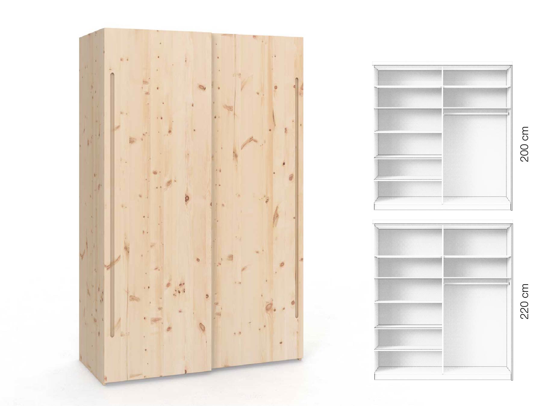 Zirbenschrank „Ludwig", 2-türig, Höhe 220 cm, Inneneinrichtung: B, Griff C