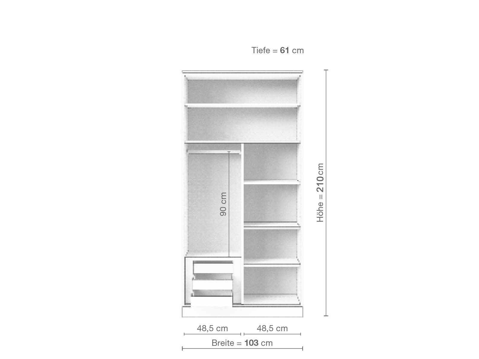 Eschenschrank „Alpenrose“, 2-türig, Höhe 210 cm, Inneneinrichtung C