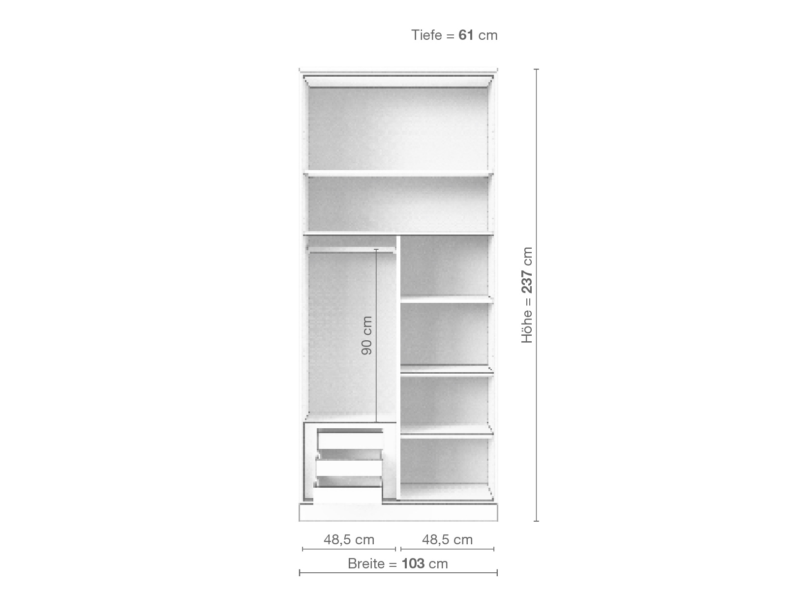 Zirbenschrank „Ramon“, 2-türig, Höhe 237 cm, Inneneinrichtung C