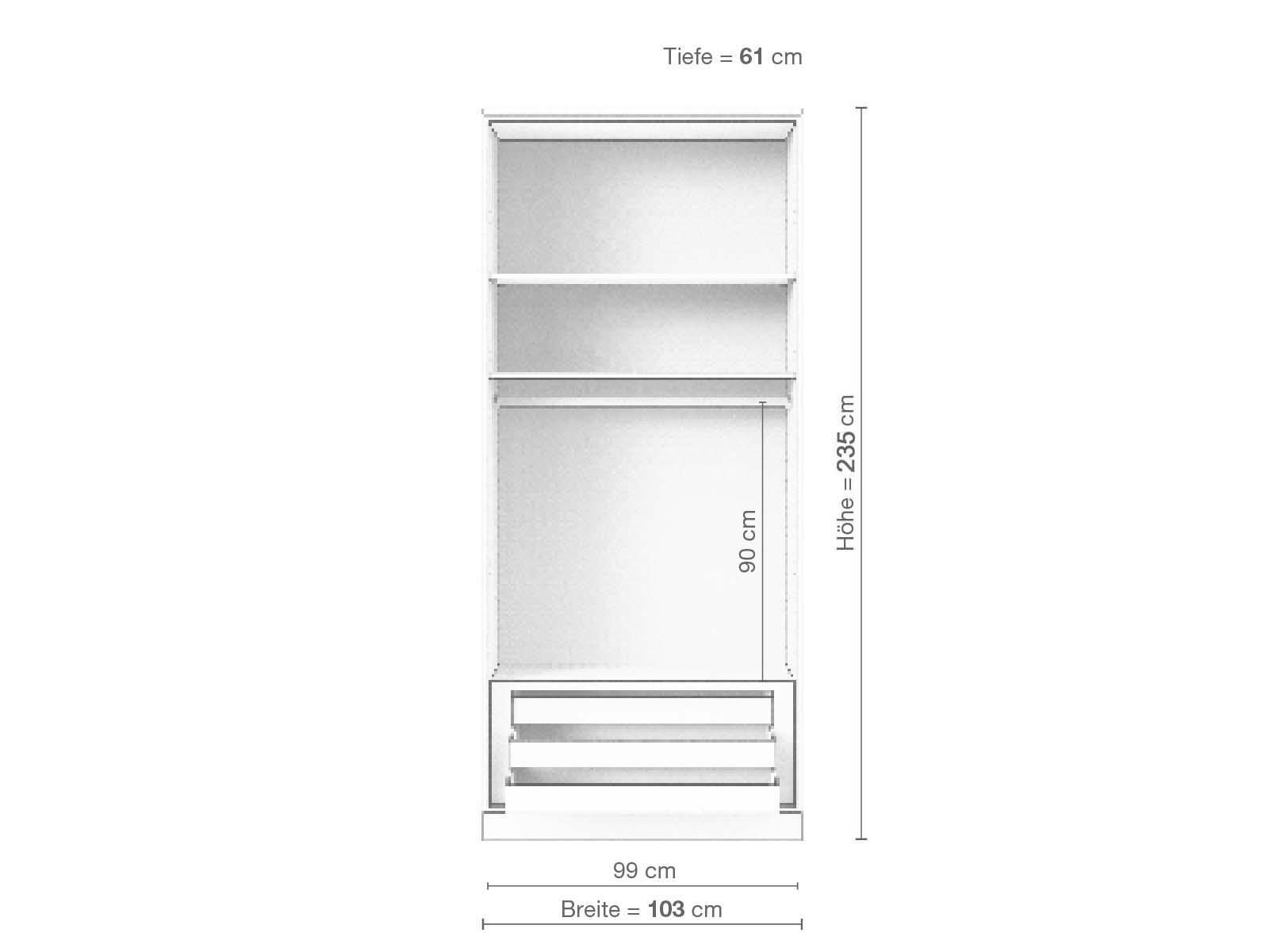Eschenschrank „Enzian“, 2-türig, Höhe 235 cm, Inneneinrichtung D