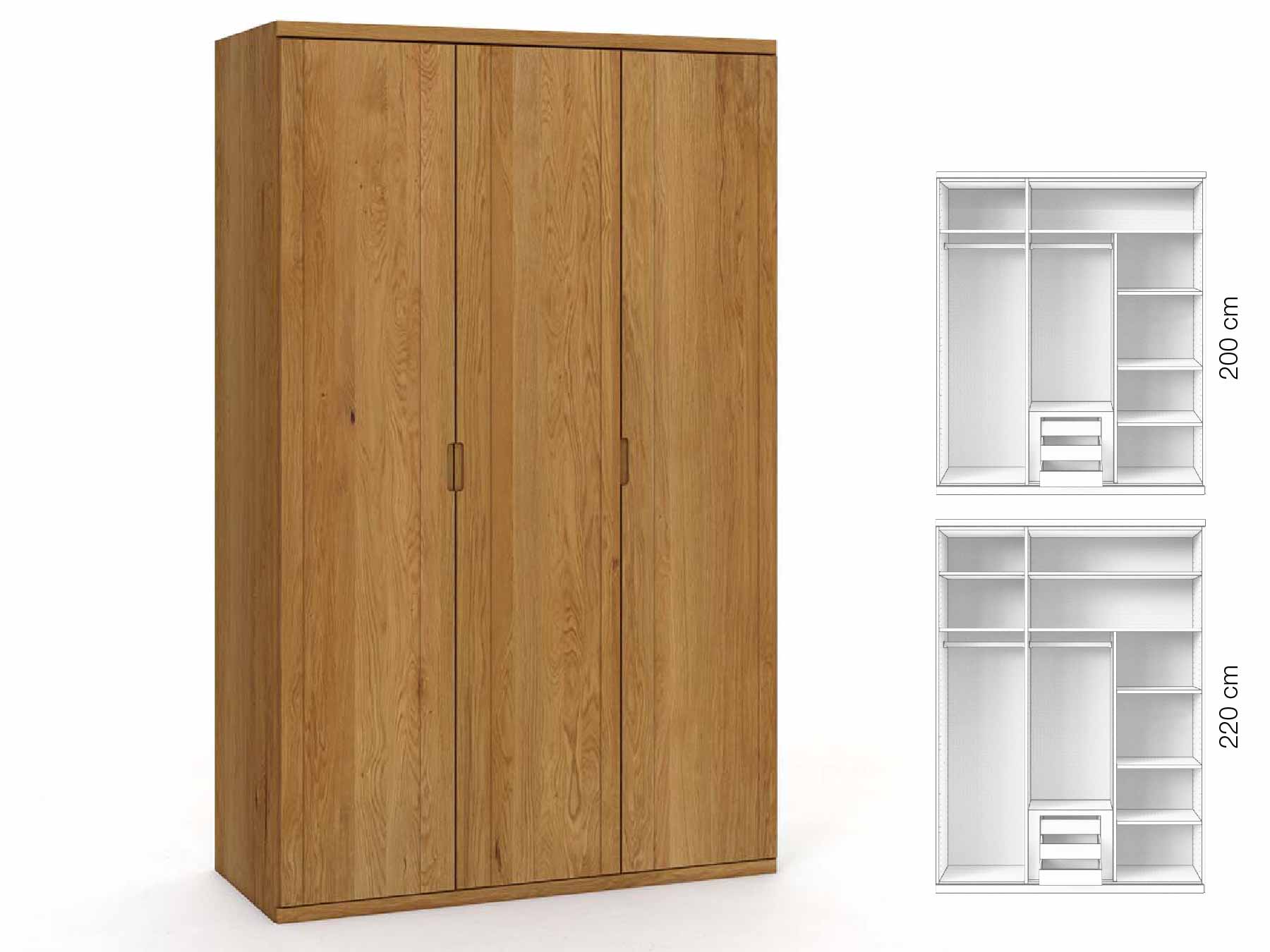 Eichenschrank „Egon“, 3-türig, Höhe 220 cm, Griffausführung „Lukas“, Inneneinrichtung: D