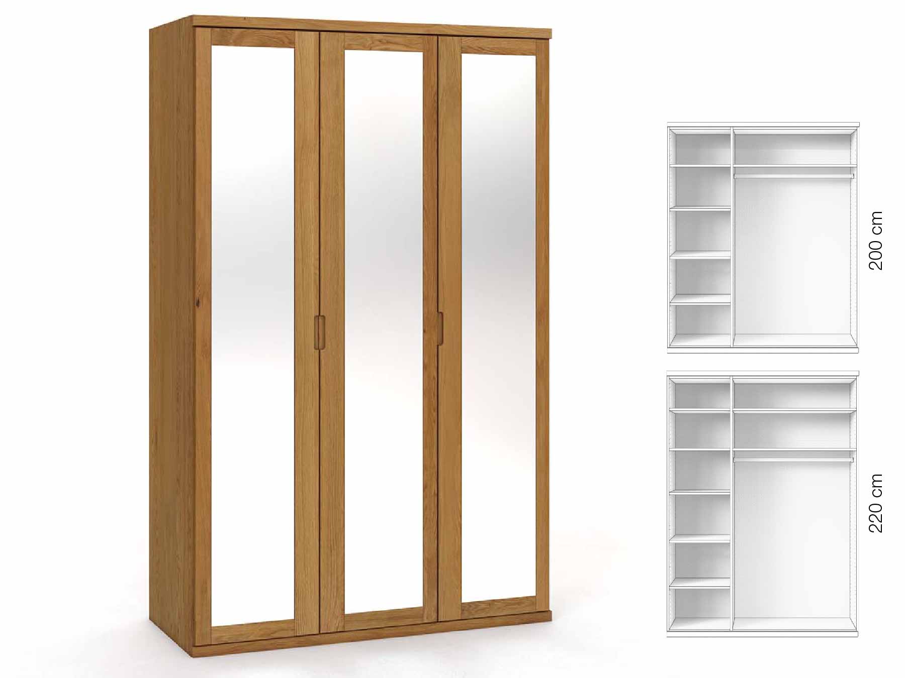 Eichenschrank „Sandra“, 3-türig, Höhe 220 cm, Griffausführung „Lukas“, Inneneinrichtung: B