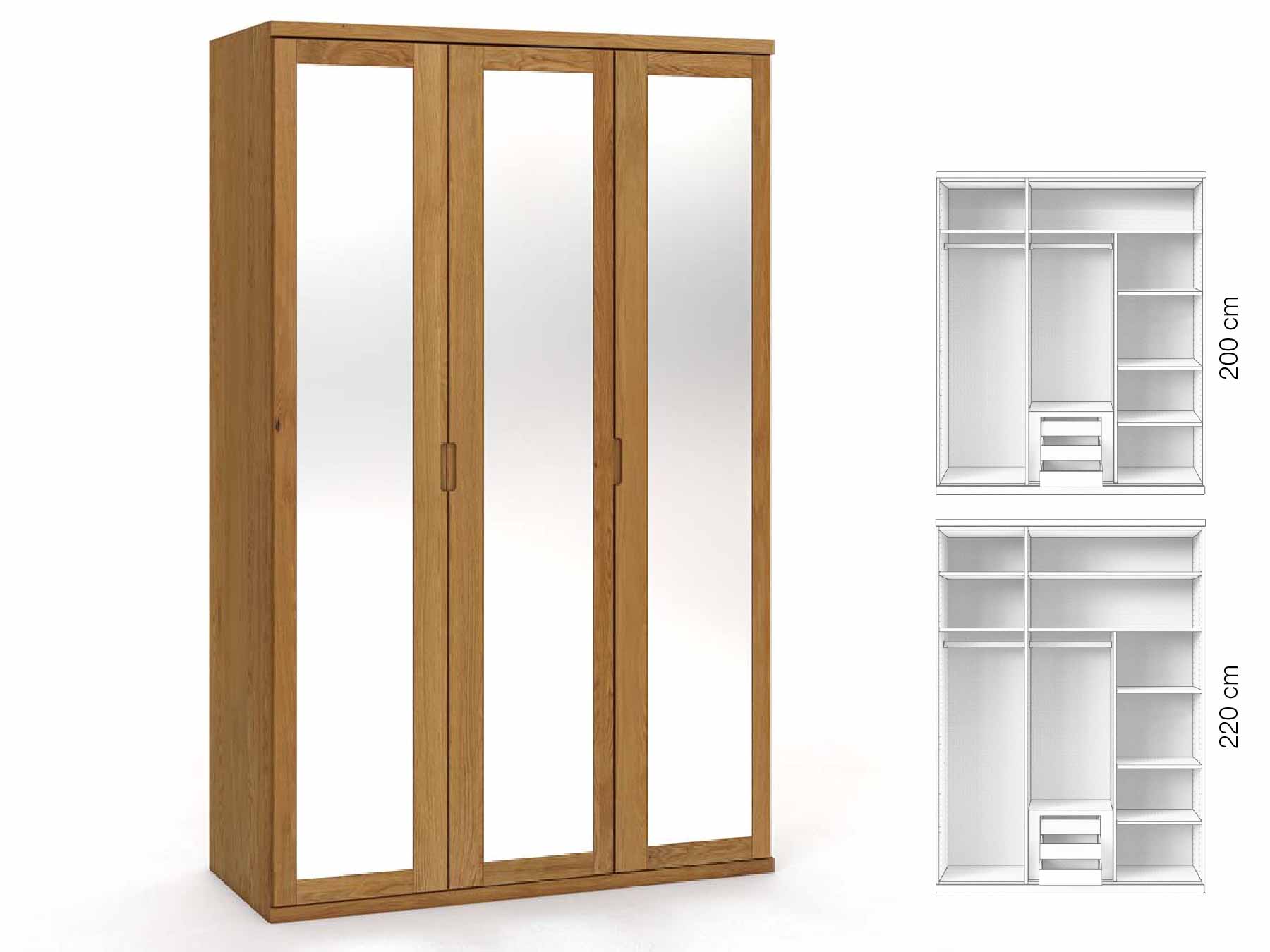 Eichenschrank „Sandra“, 3-türig, Höhe 220 cm, Griffausführung „Lukas“, Inneneinrichtung: D