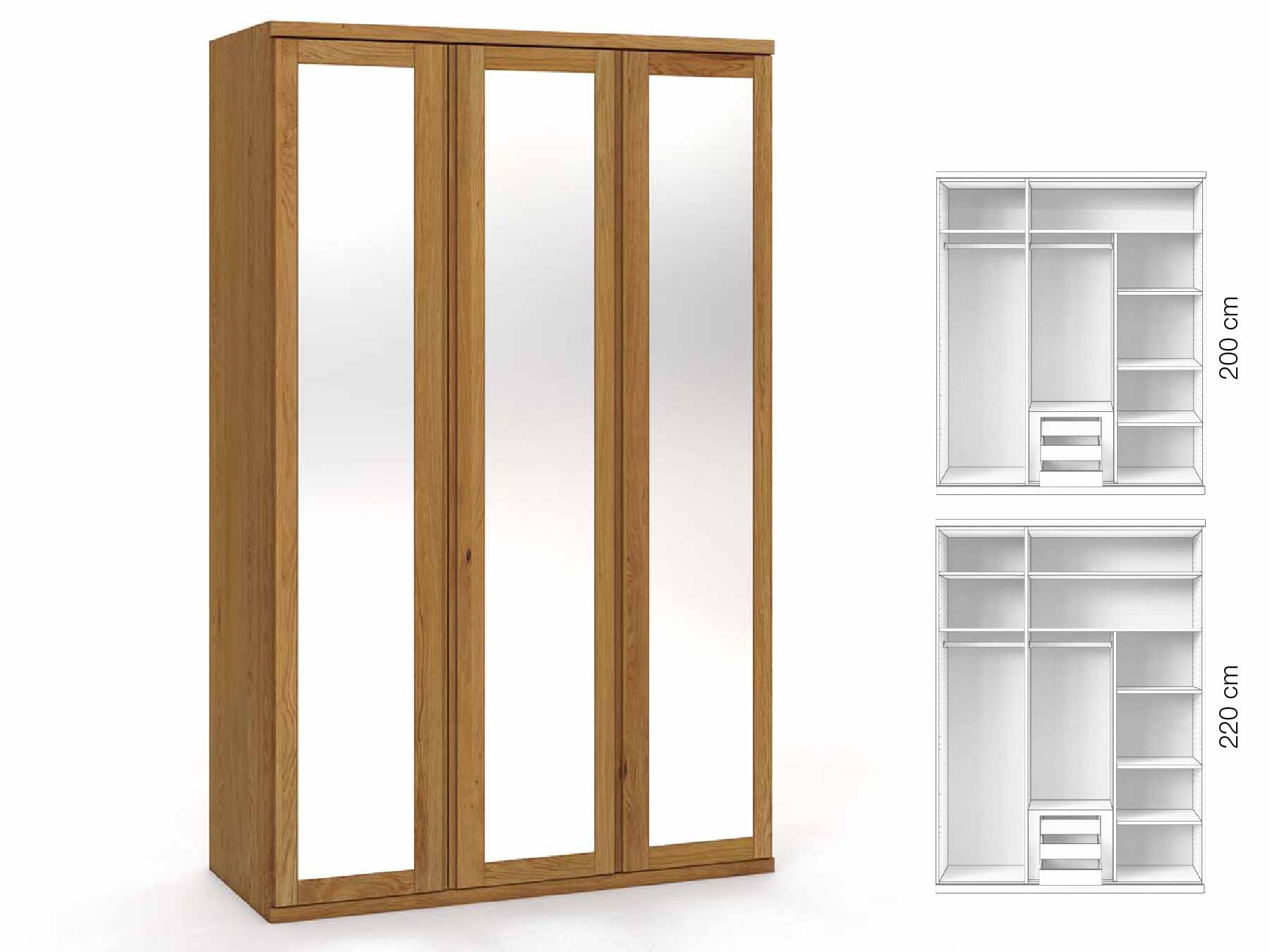 Eichenschrank „Sandra“, 3-türig, Höhe 220 cm, Griffausführung „Patrizia“, Inneneinrichtung: D
