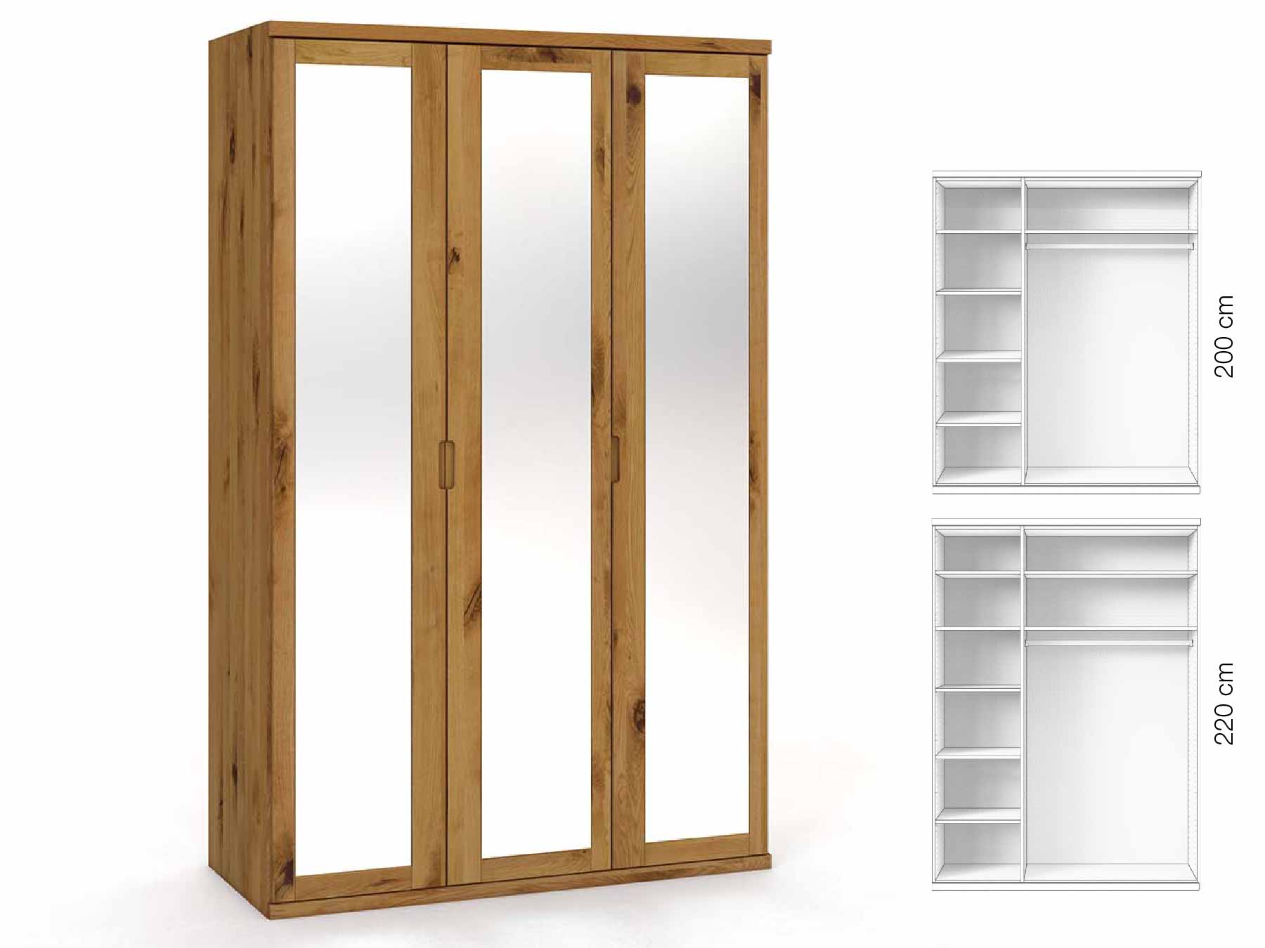 Wildeichenschrank „Sandra“, 3-türig, Höhe 220 cm, Griffausführung „Lukas“, Inneneinrichtung: B