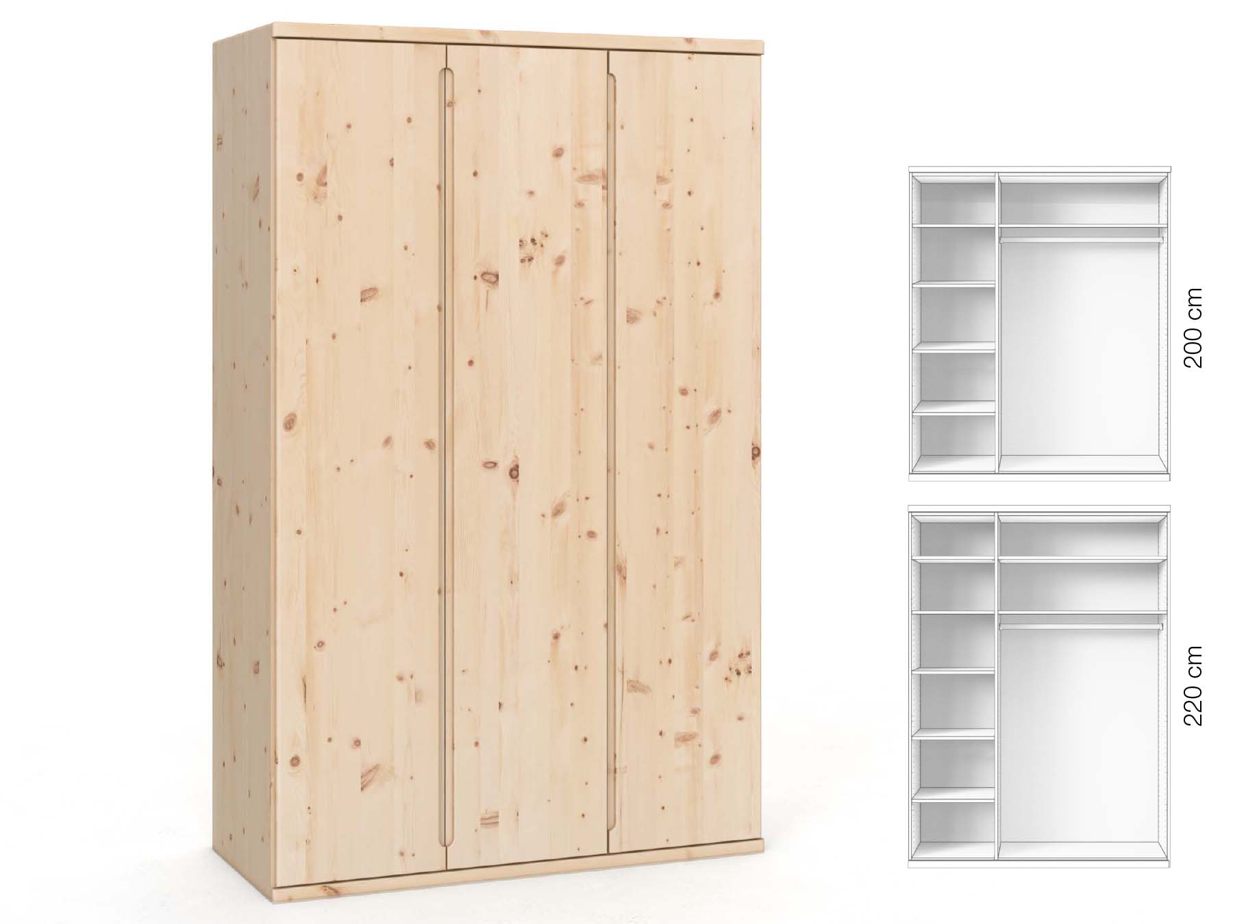 Zirbenschrank „Valentin“, 2-türig, Höhe 220 cm, Griffausführung „Lukas“, Inneneinrichtung: B