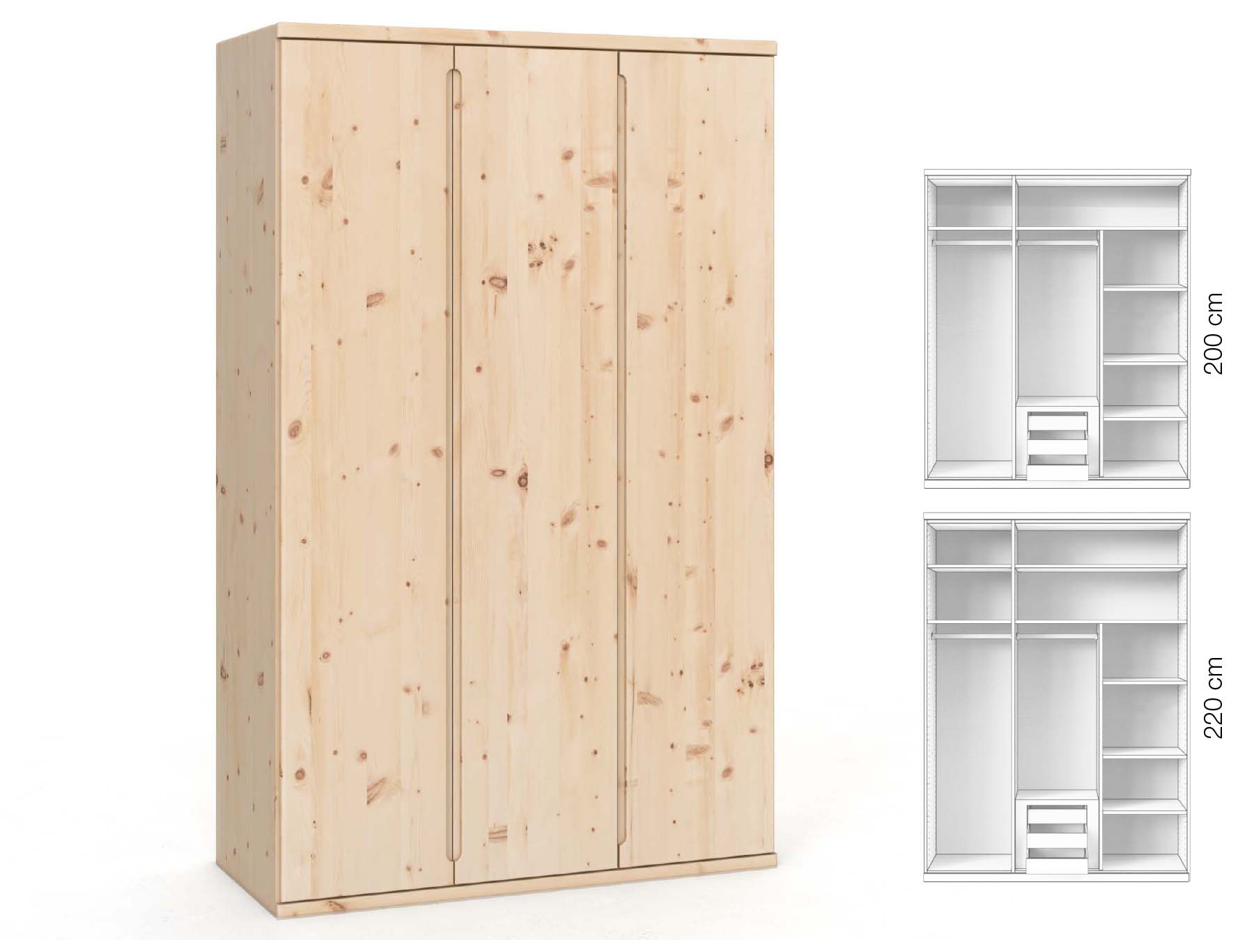 Zirbenschrank „Valentin“, 2-türig, Höhe 220 cm, Griffausführung „Lukas“, Inneneinrichtung: D