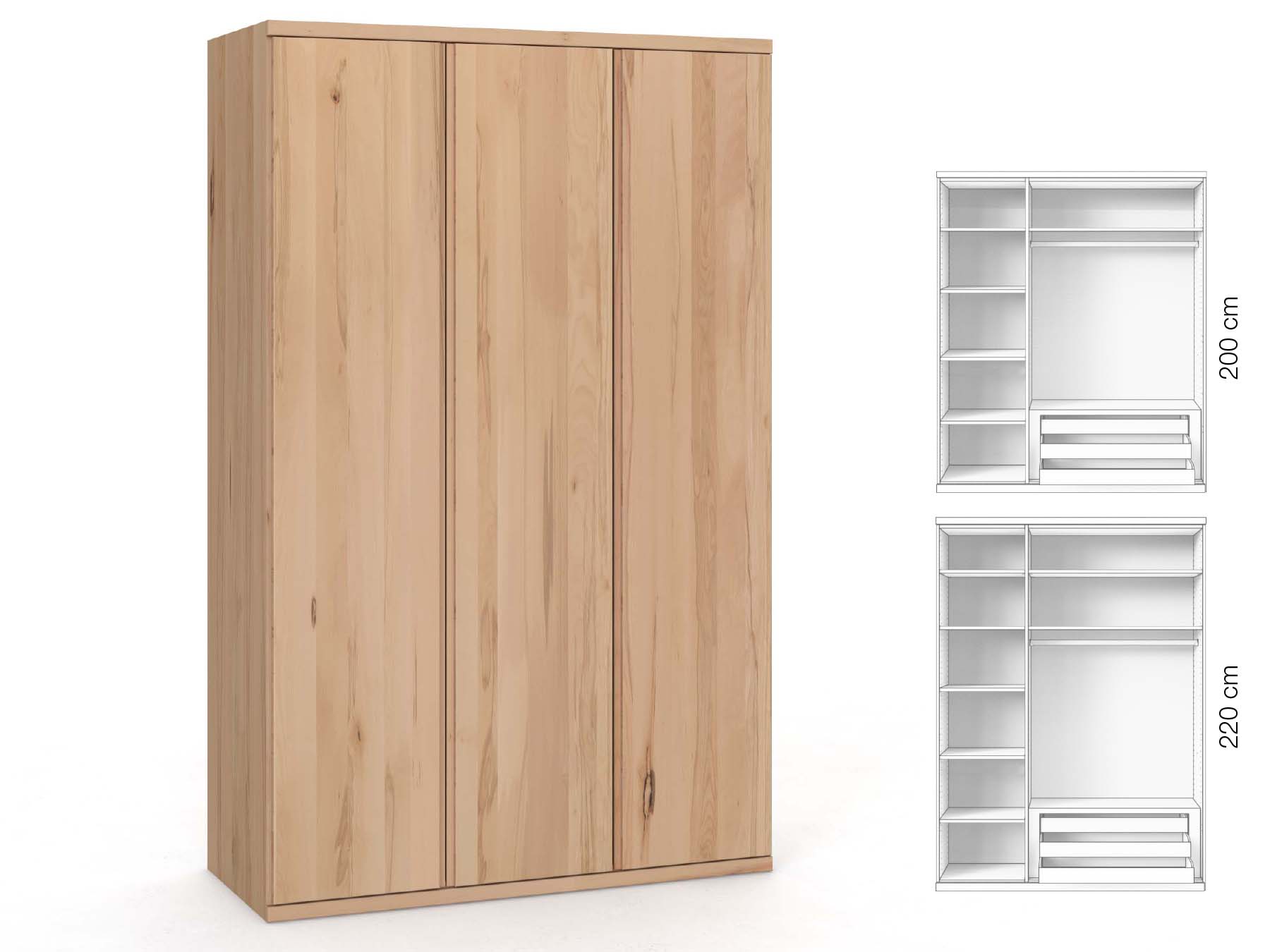 Buchenschrank „Romana“, 3-türig, Höhe 220 cm, Griffausführung „Patrizia“, Inneneinrichtung: C