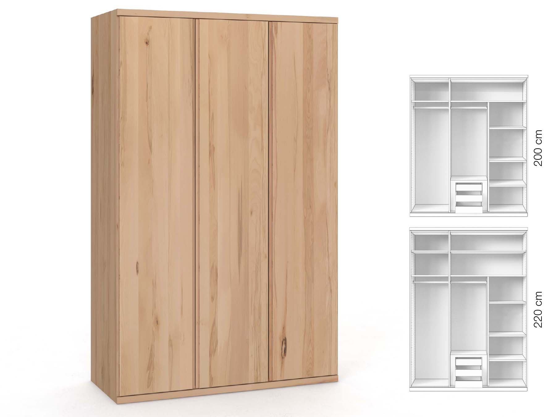 Buchenschrank „Romana“, 3-türig, Höhe 220 cm, Griffausführung „Patrizia“, Inneneinrichtung: D