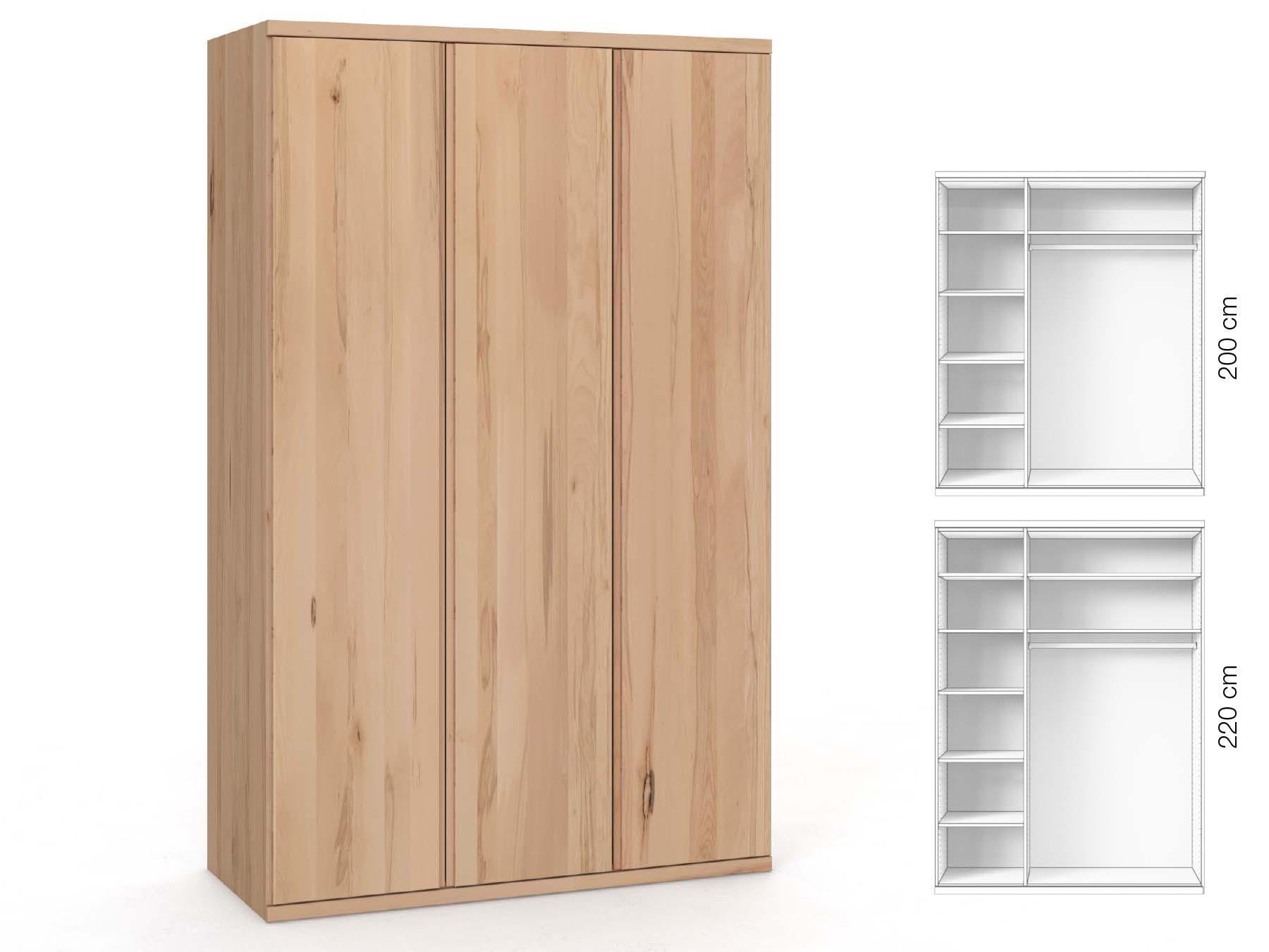 Buchenschrank „Romana“, 3-türig, Höhe 220 cm, Griffausführung „Patrizia“, Inneneinrichtung: B