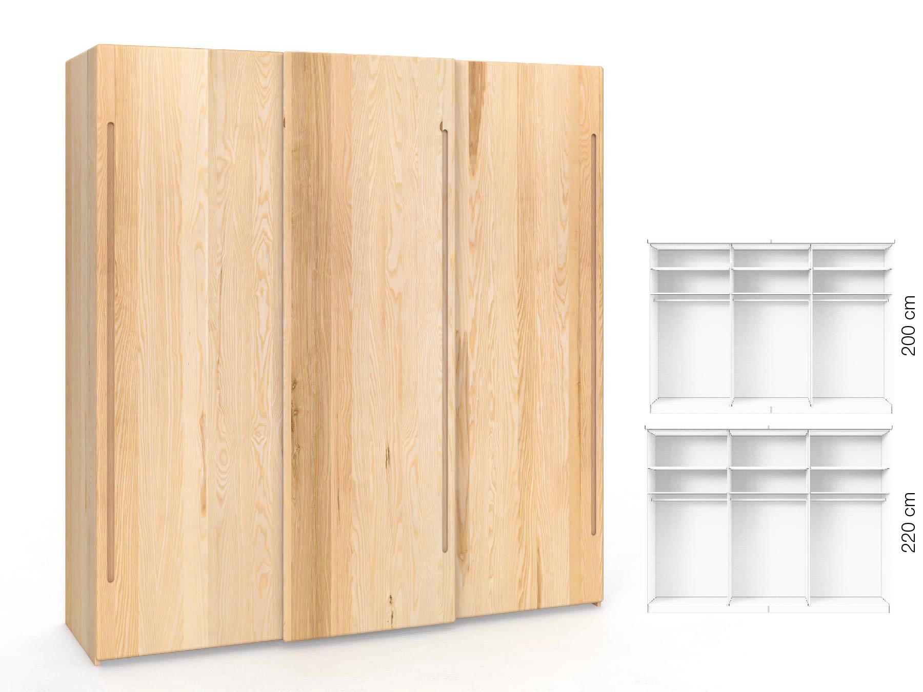 Eschenschrank „Viktor", 3-türig, Höhe 220 cm, Inneneinrichtung: A, Griff C