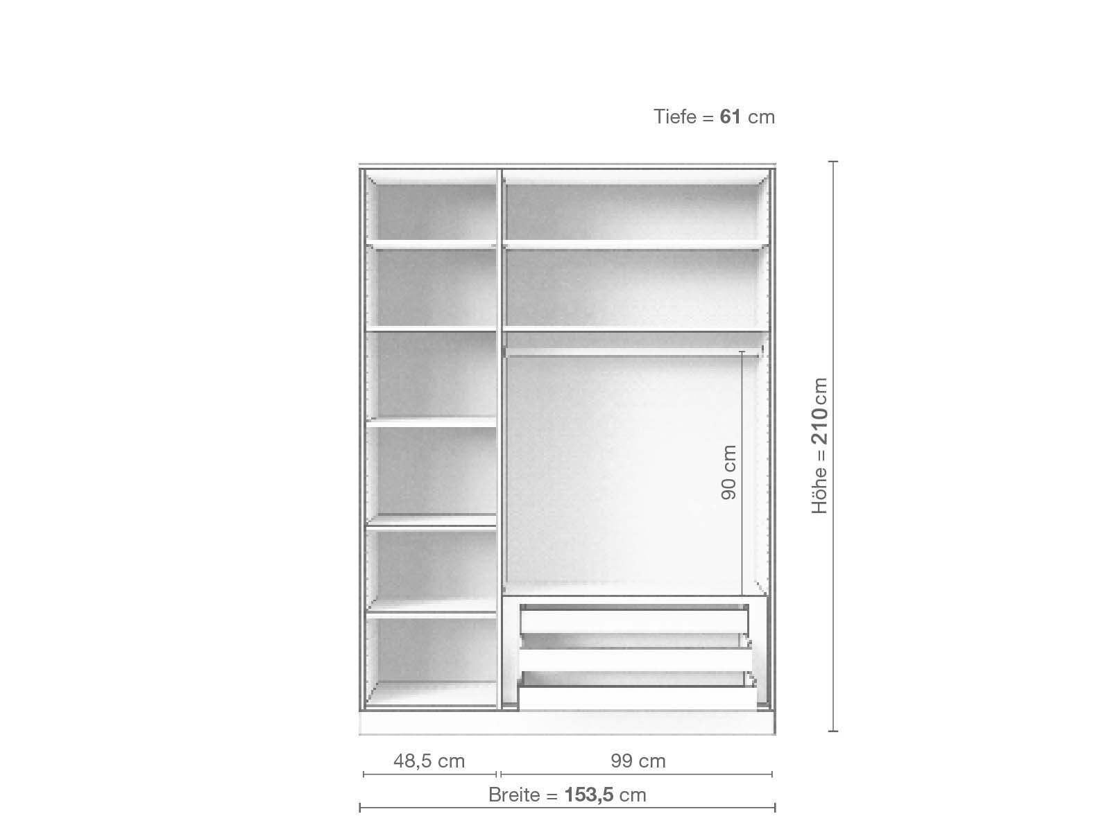 Kernbuchenschrank „Enzian“, 3-türig, Höhe 210 cm, Inneneinrichtung C