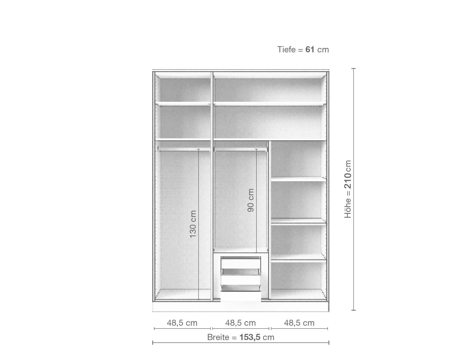 Kernbuchenschrank „Enzian“, 3-türig, Höhe 210 cm, Inneneinrichtung D