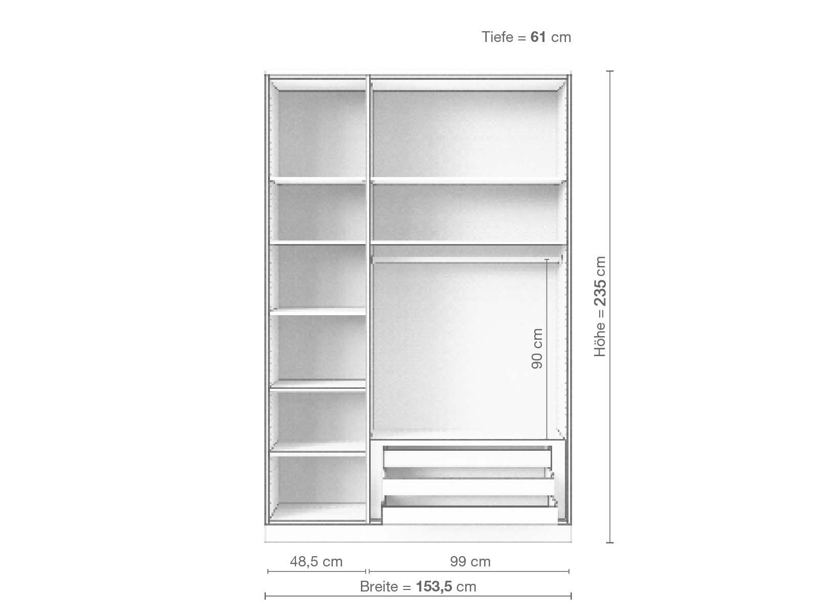 Eschenschrank „Enzian“, 3-türig, Höhe 235 cm, Inneneinrichtung C