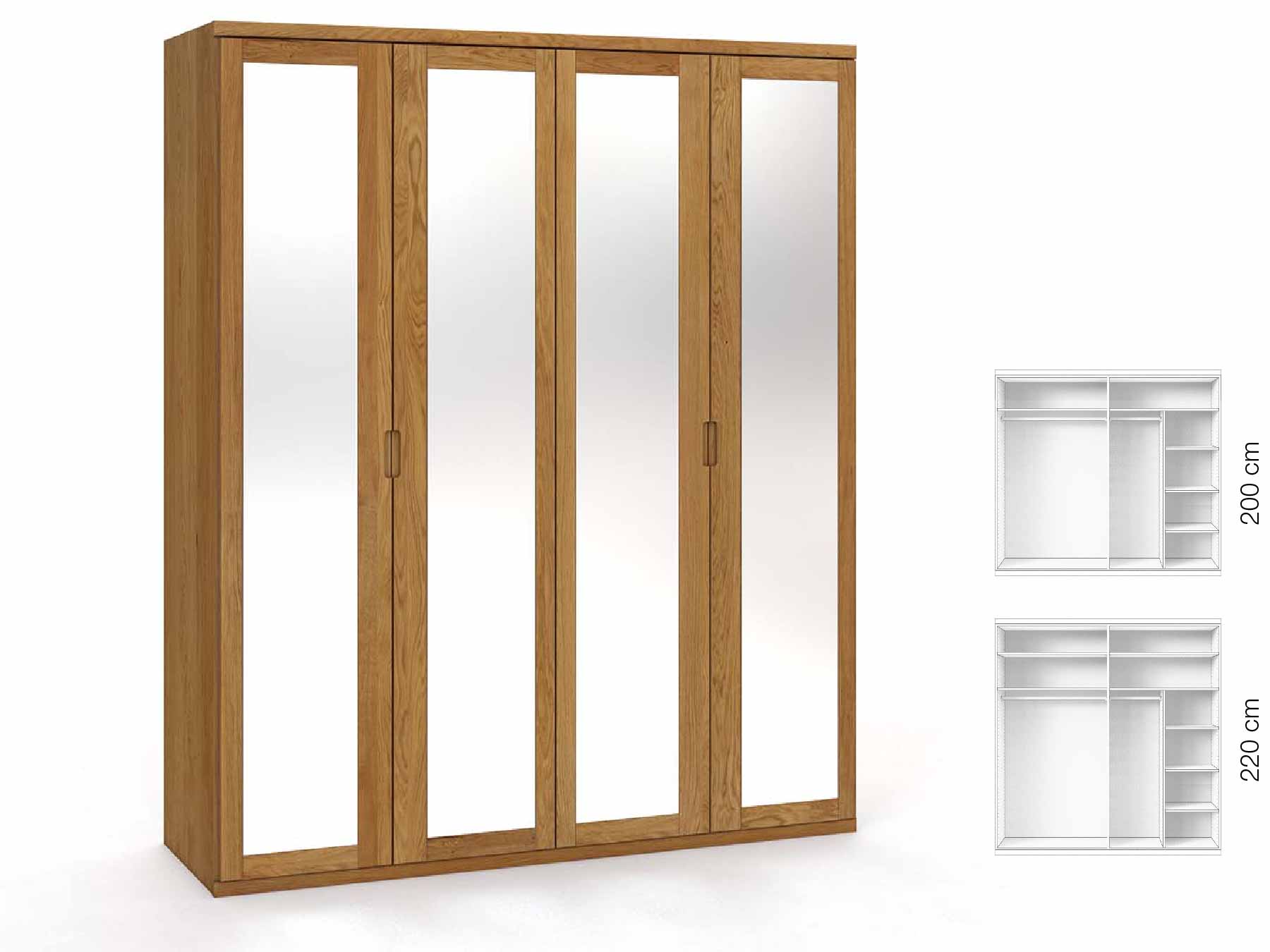 Eichenschrank „Sandra“, 4-türig, Höhe 220 cm, Griffausführung „Lukas“, Inneneinrichtung: B