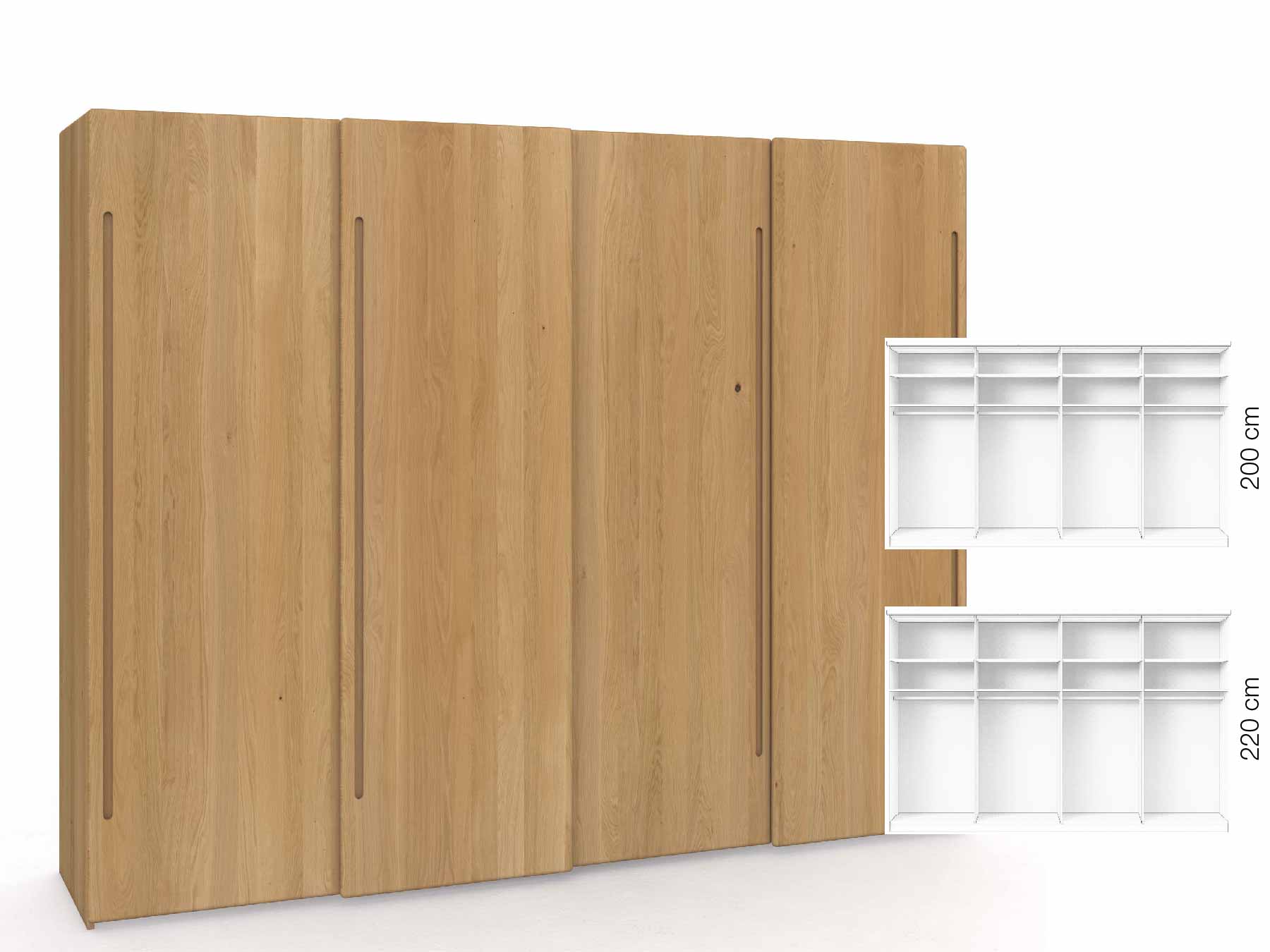Eichenschrank Hell „Viktor", 4-türig, Höhe 220 cm, Inneneinrichtung: A, Griff C