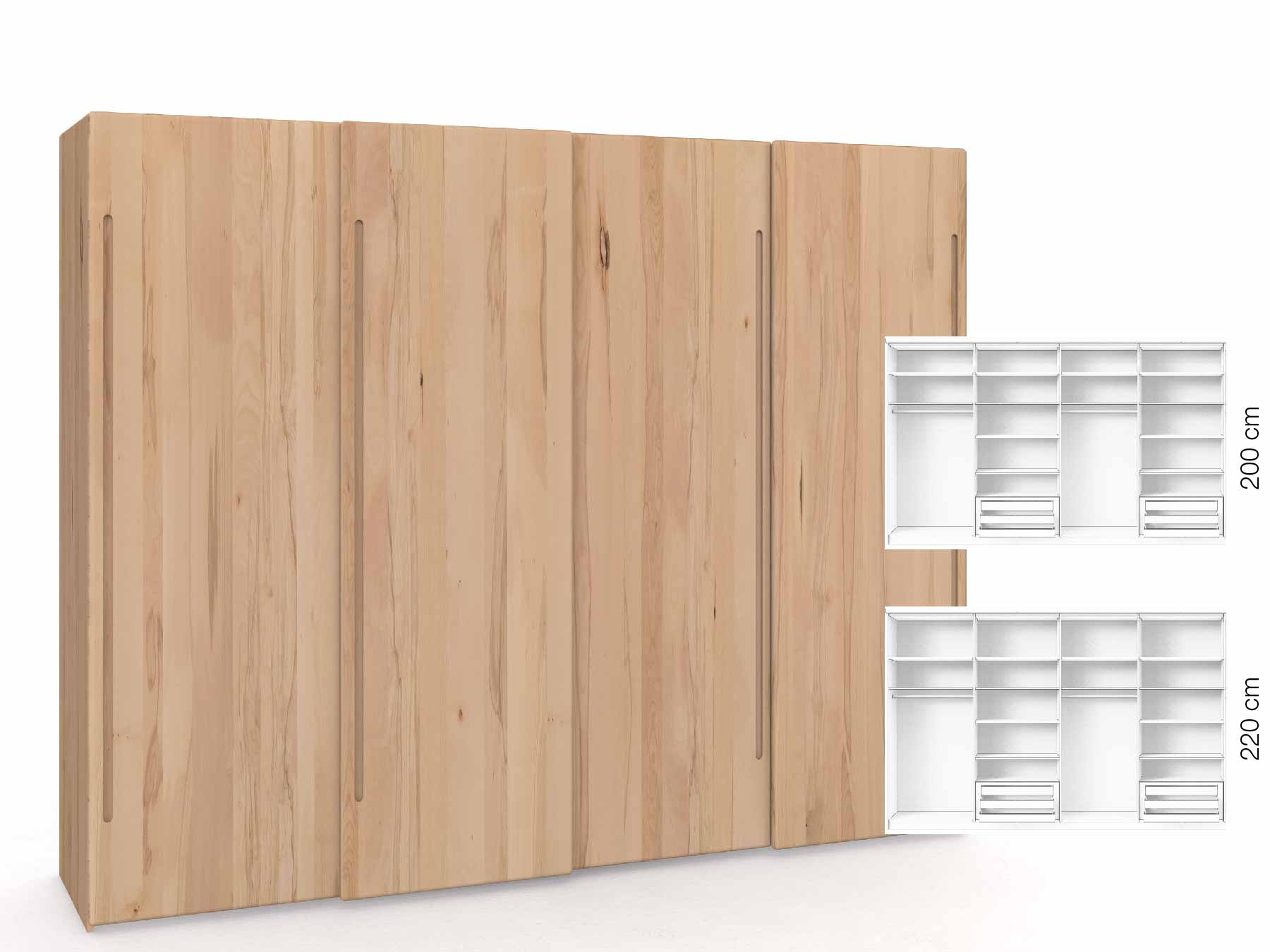 Buchenschrank „Viktor", 4-türig, Höhe 220 cm, Inneneinrichtung: D, Griff C