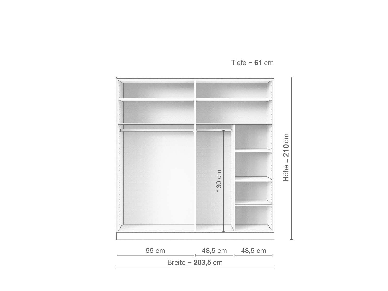 Eschenschrank „Alpenrose“, 4-türig, Höhe 210 cm, Inneneinrichtung B