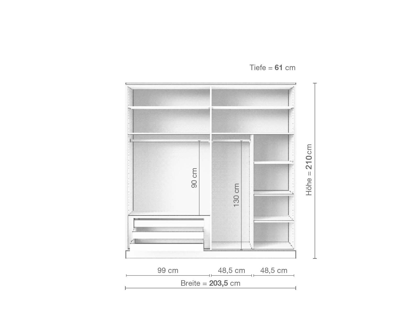 Eschenschrank „Alpenrose“, 4-türig, Höhe 210 cm, Inneneinrichtung C
