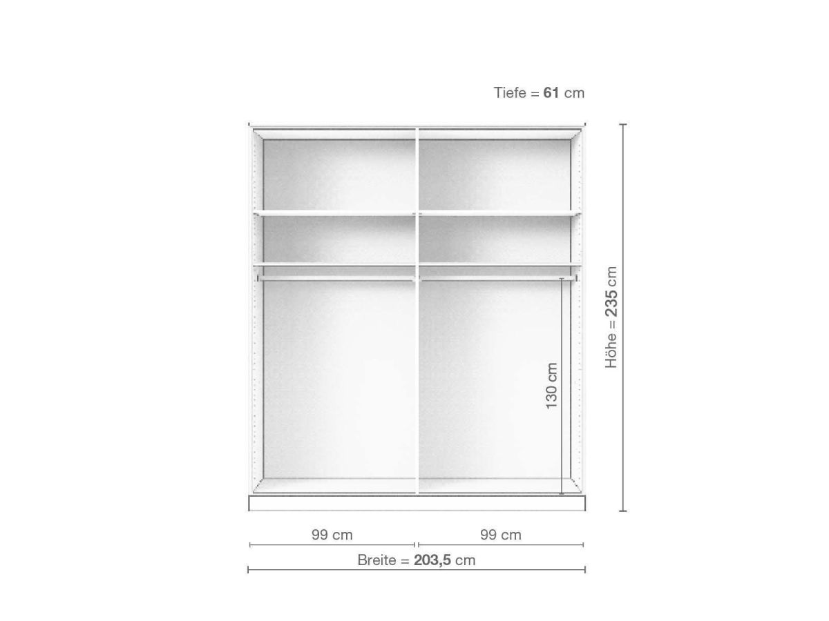 Eschenschrank „Enzian“, 4-türig, Höhe 235 cm, Inneneinrichtung A
