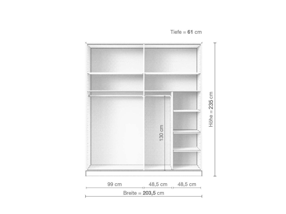 Eschenschrank „Enzian“, 4-türig, Höhe 235 cm, Inneneinrichtung B