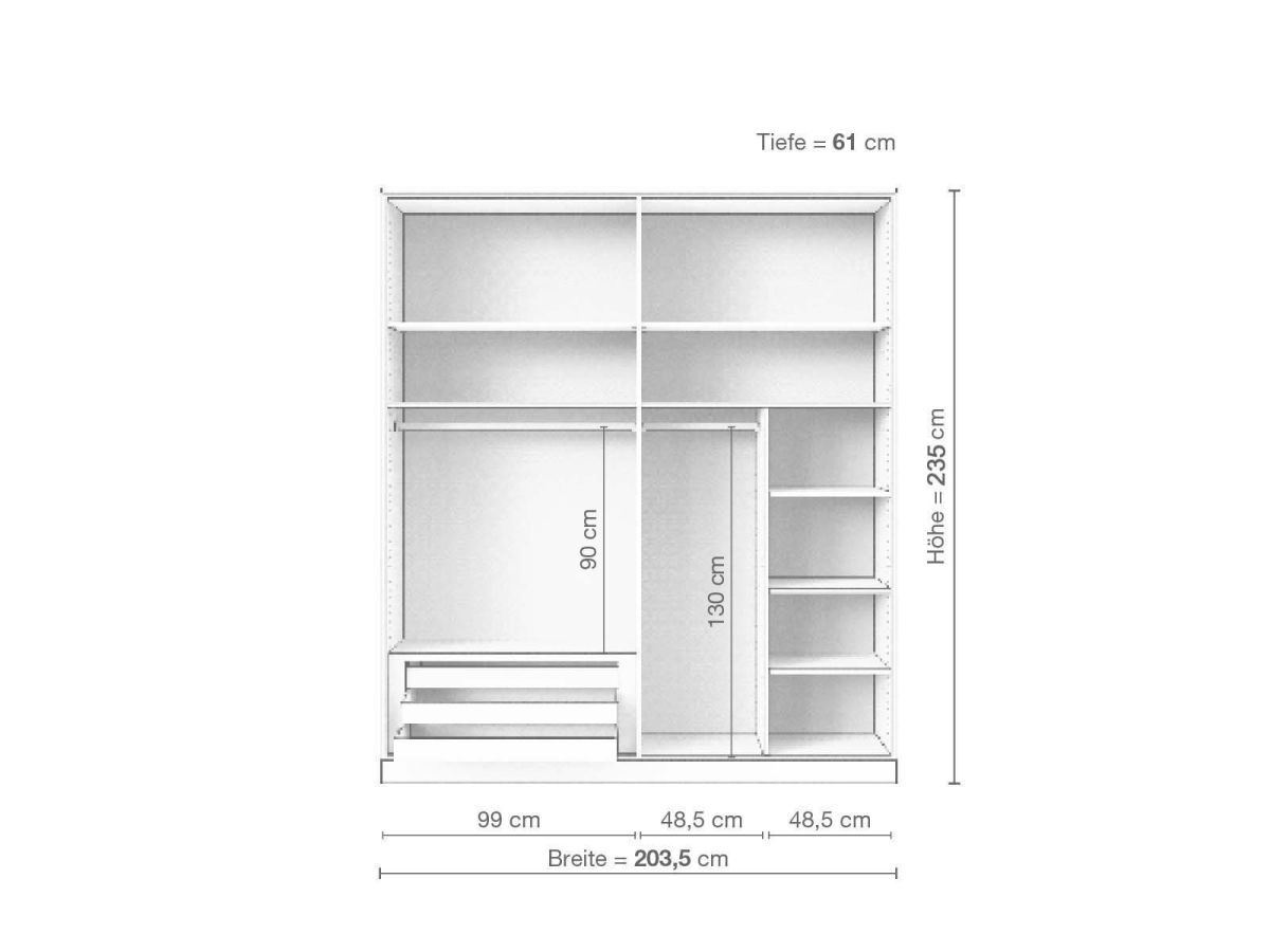 Eschenschrank „Enzian“, 4-türig, Höhe 235 cm, Inneneinrichtung C